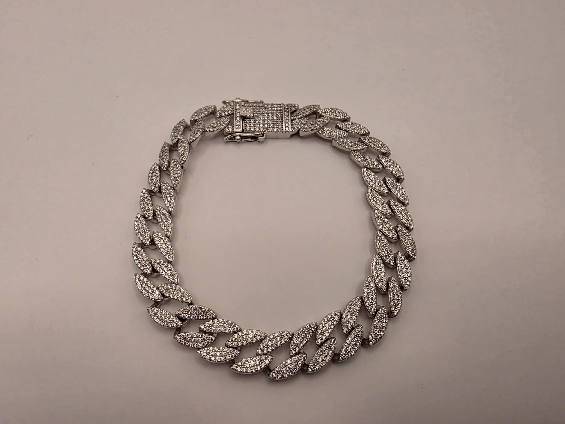 Sterling Silver Iced Out CZ Pave Cuban Link Bracelet 8.5 Inch