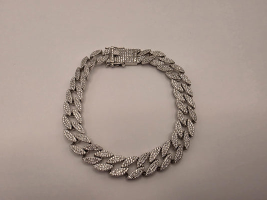 Sterling Silver Iced Out CZ Pave Cuban Link Bracelet 8.5 Inch