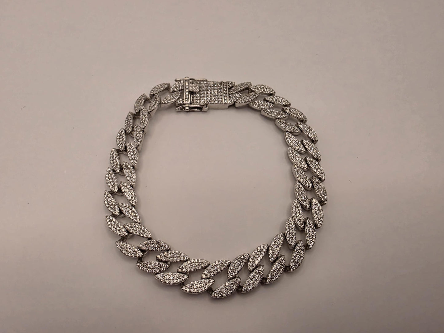 Sterling Silver Iced Out CZ Pave Cuban Link Bracelet 8.5 Inch