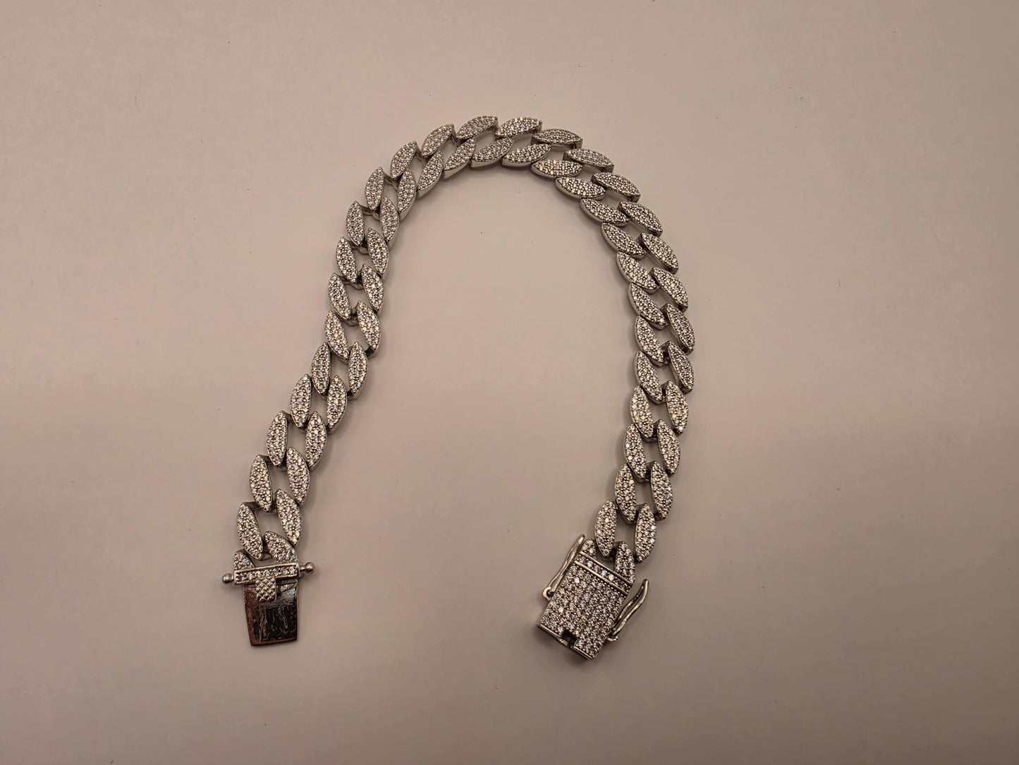 Sterling Silver Iced Out CZ Pave Cuban Link Bracelet 8.5 Inch