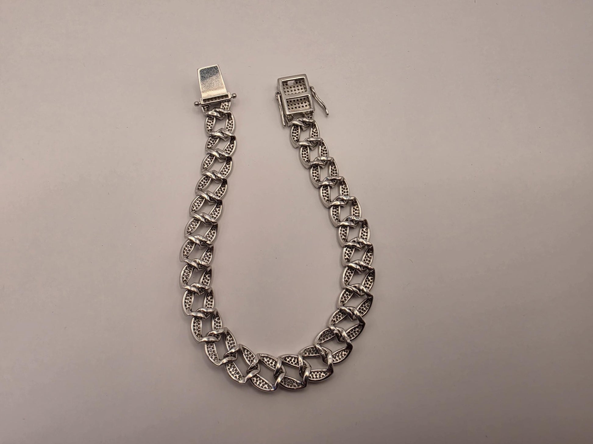 Sterling Silver Iced Out CZ Pave Cuban Link Bracelet 8.5 Inch