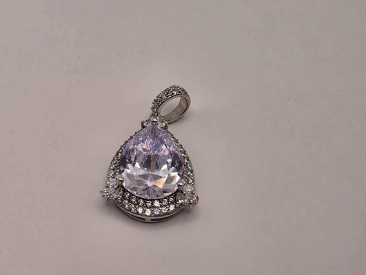 Sterling Silver Large Lavender Pear CZ Halo Pendant