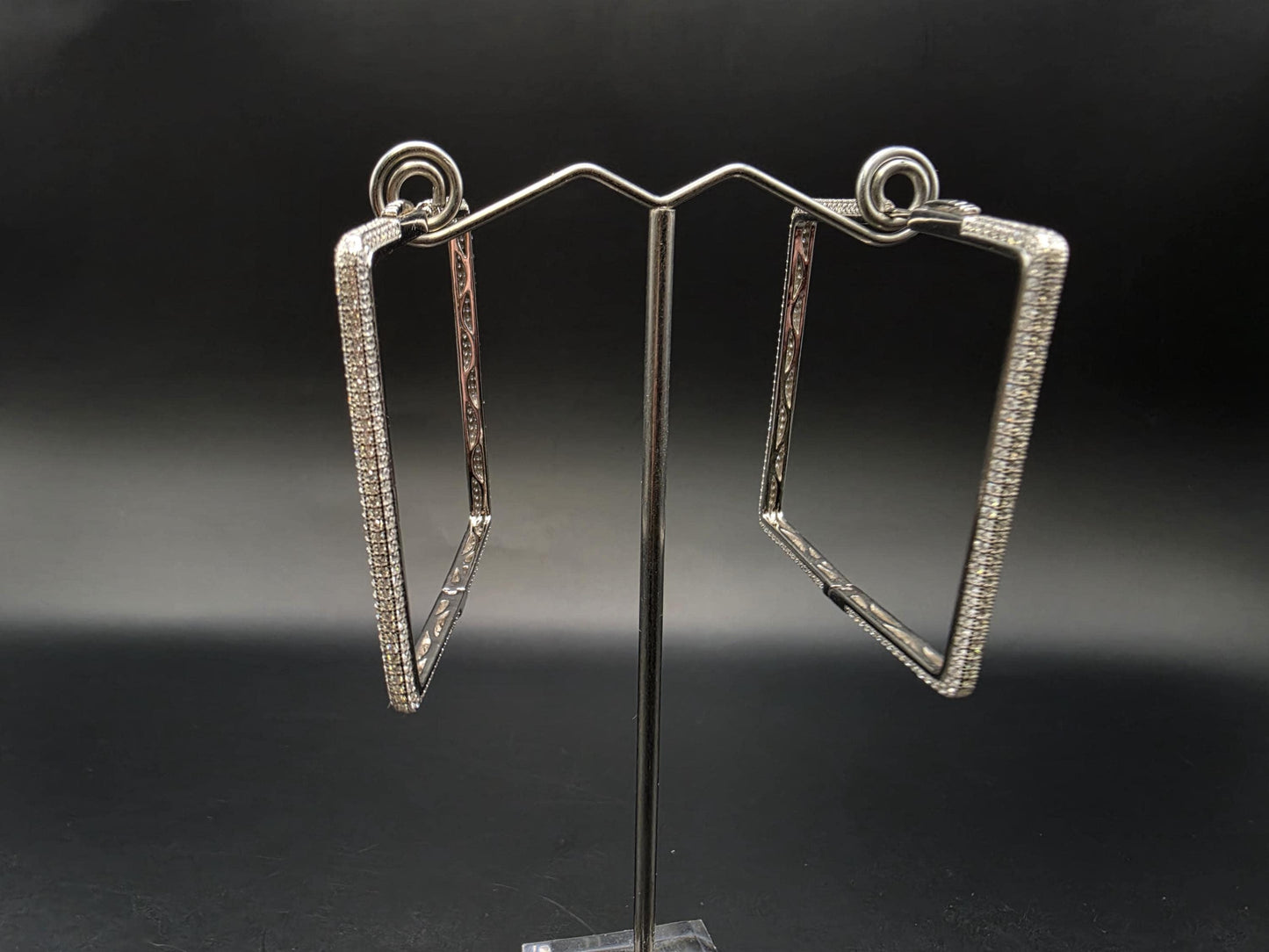 Sterling Silver Large Square Geometric Hoop Earrings 2 Inch
