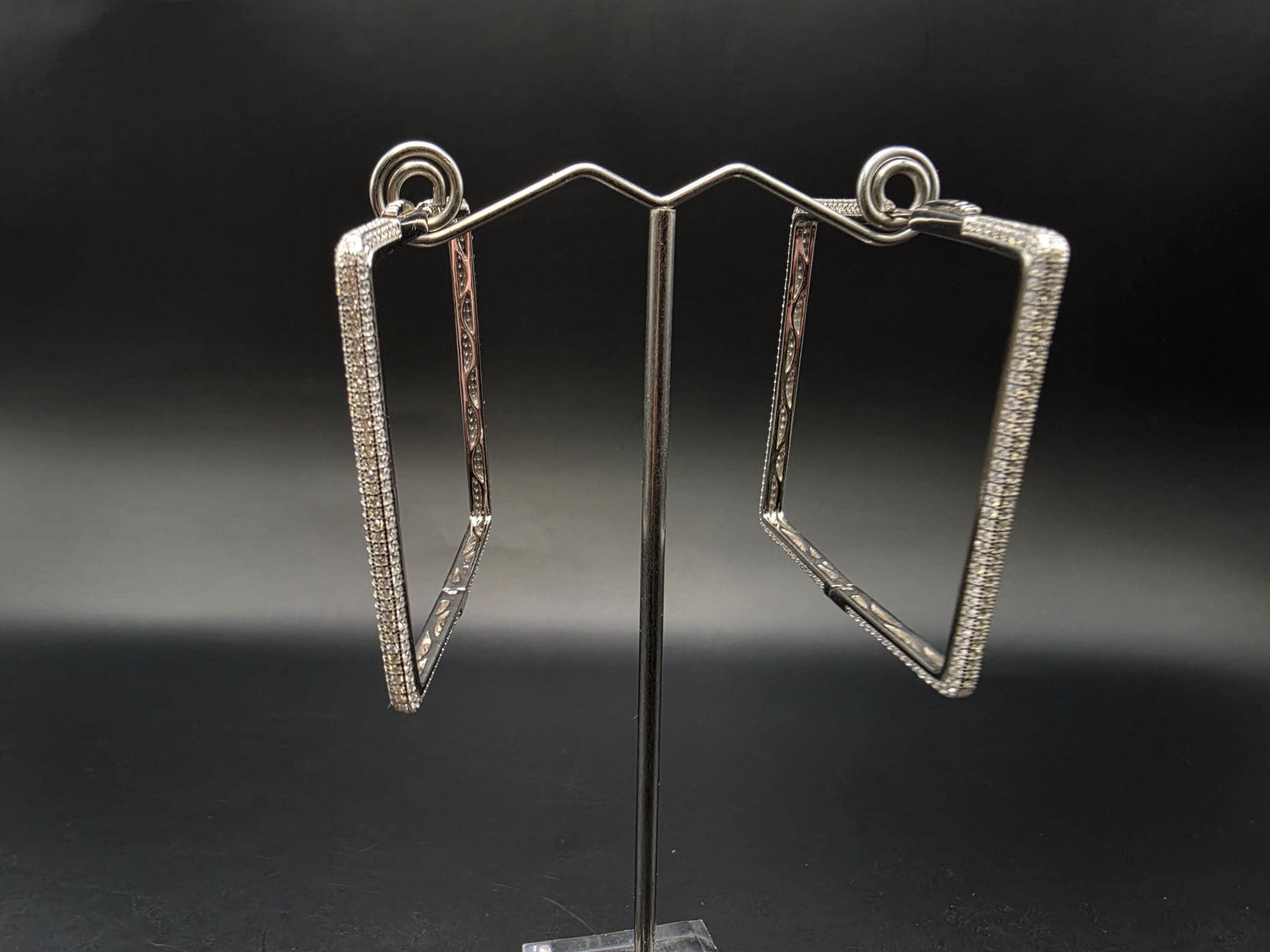 Sterling Silver Large Square Geometric Hoop Earrings 2 Inch