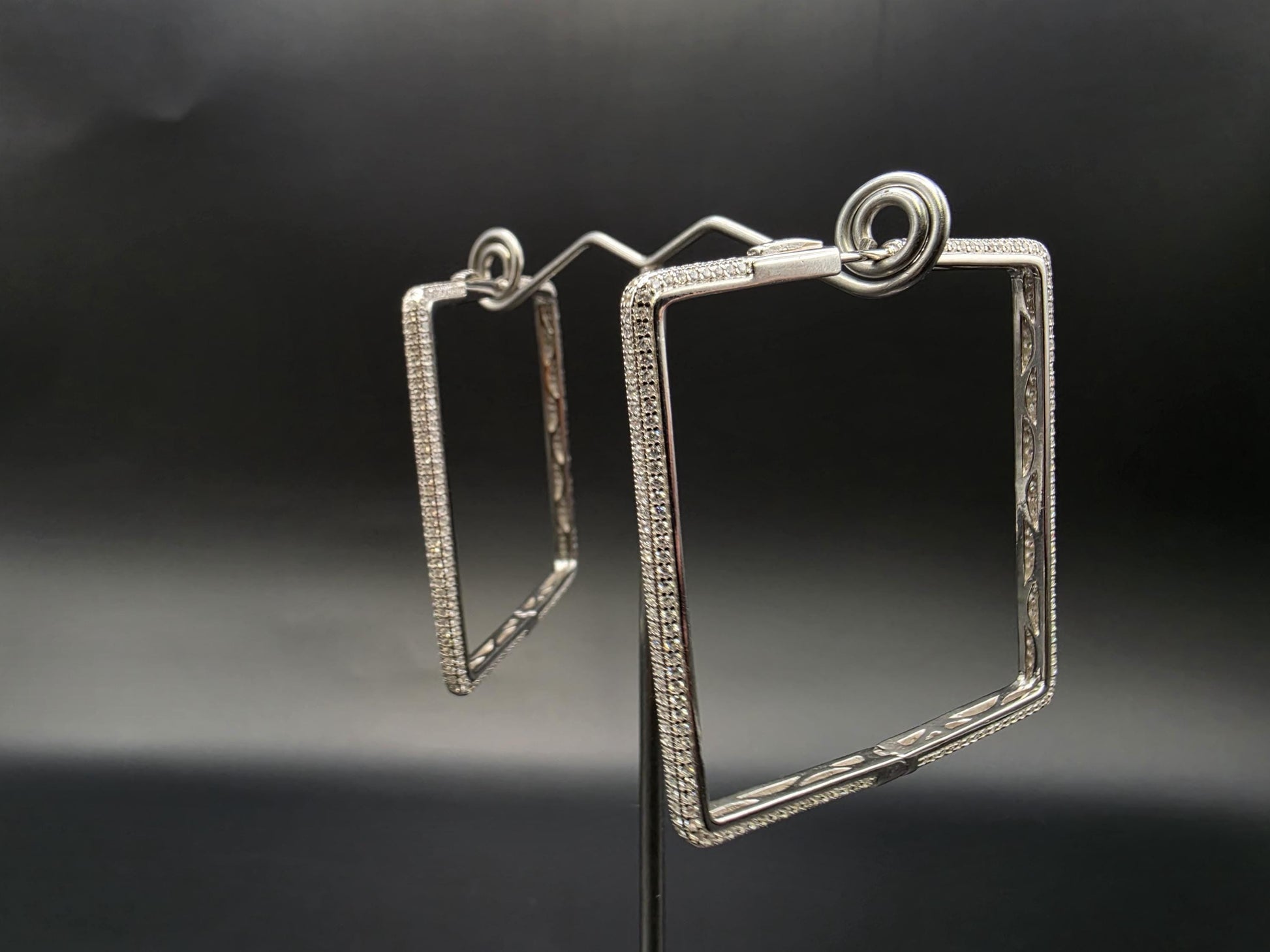 Sterling Silver Large Square Geometric Hoop Earrings 2 Inch