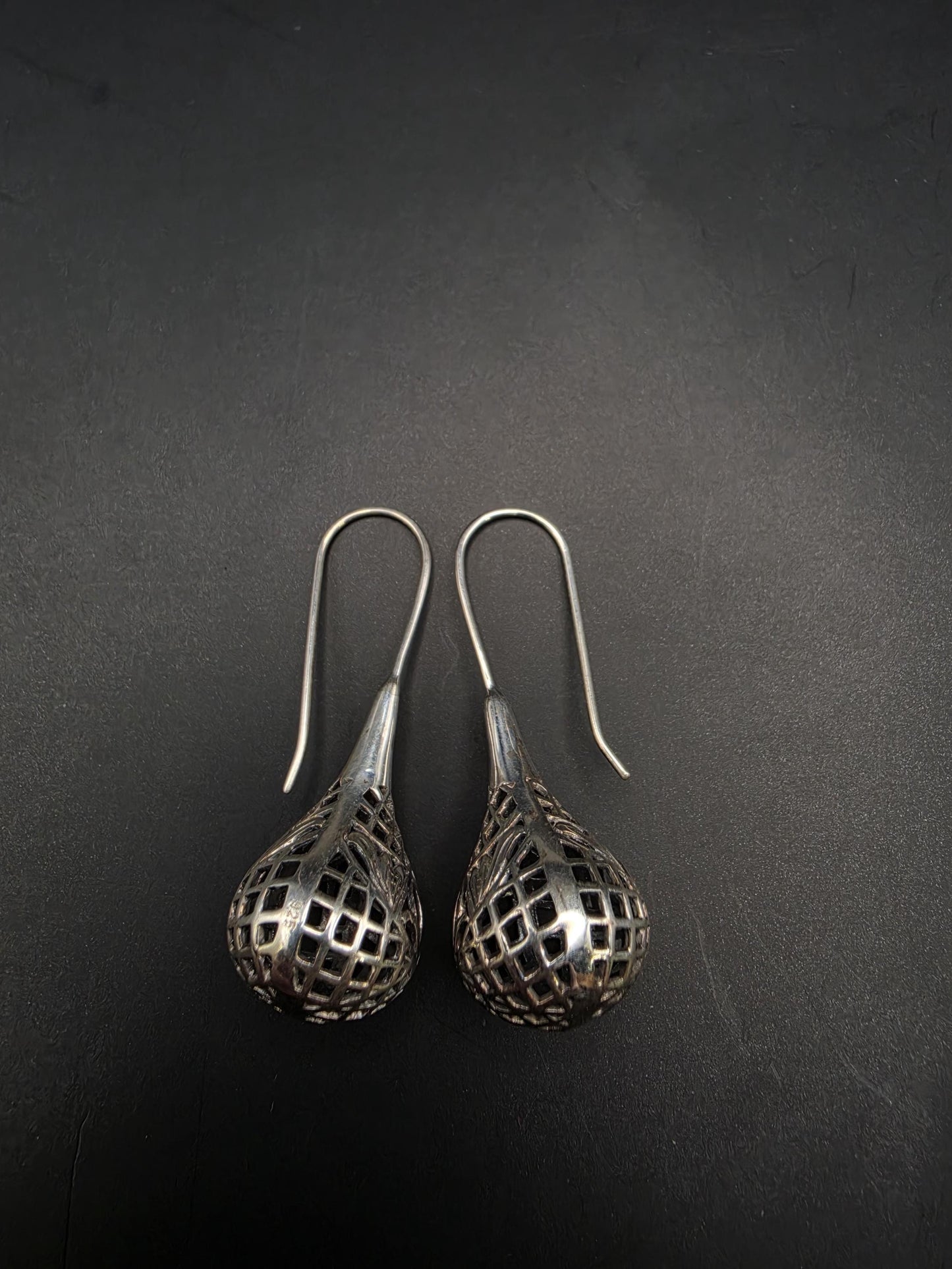 Sterling Silver Open Lattice Teardrop Dangle Earrings 1.62 Inch