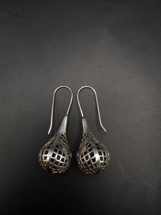 Sterling Silver Open Lattice Teardrop Dangle Earrings 1.62 Inch