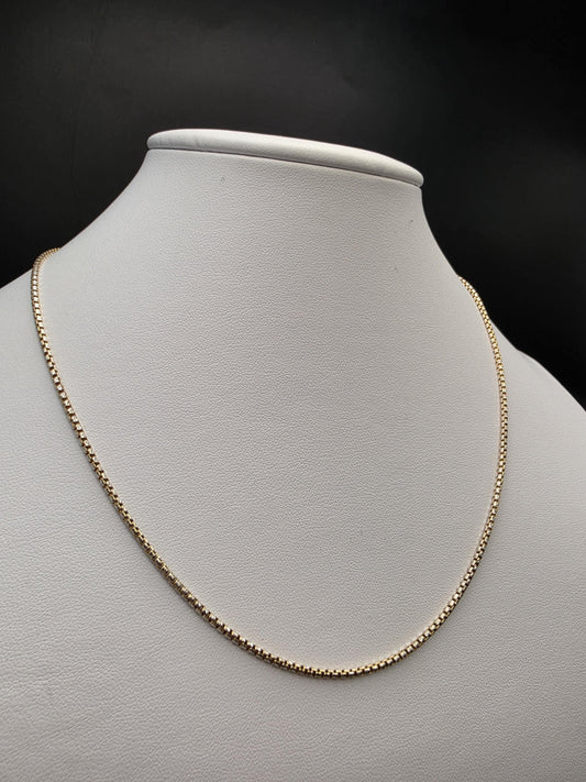 Gold Plated Sterling Silver 1.75mm Box Chain Necklace 18 Inch