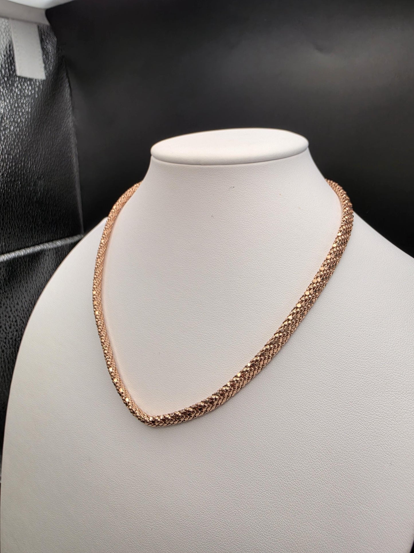 Rose Gold Plated Sterling Silver 6mm Popcorn Chain Necklace 18 Inch