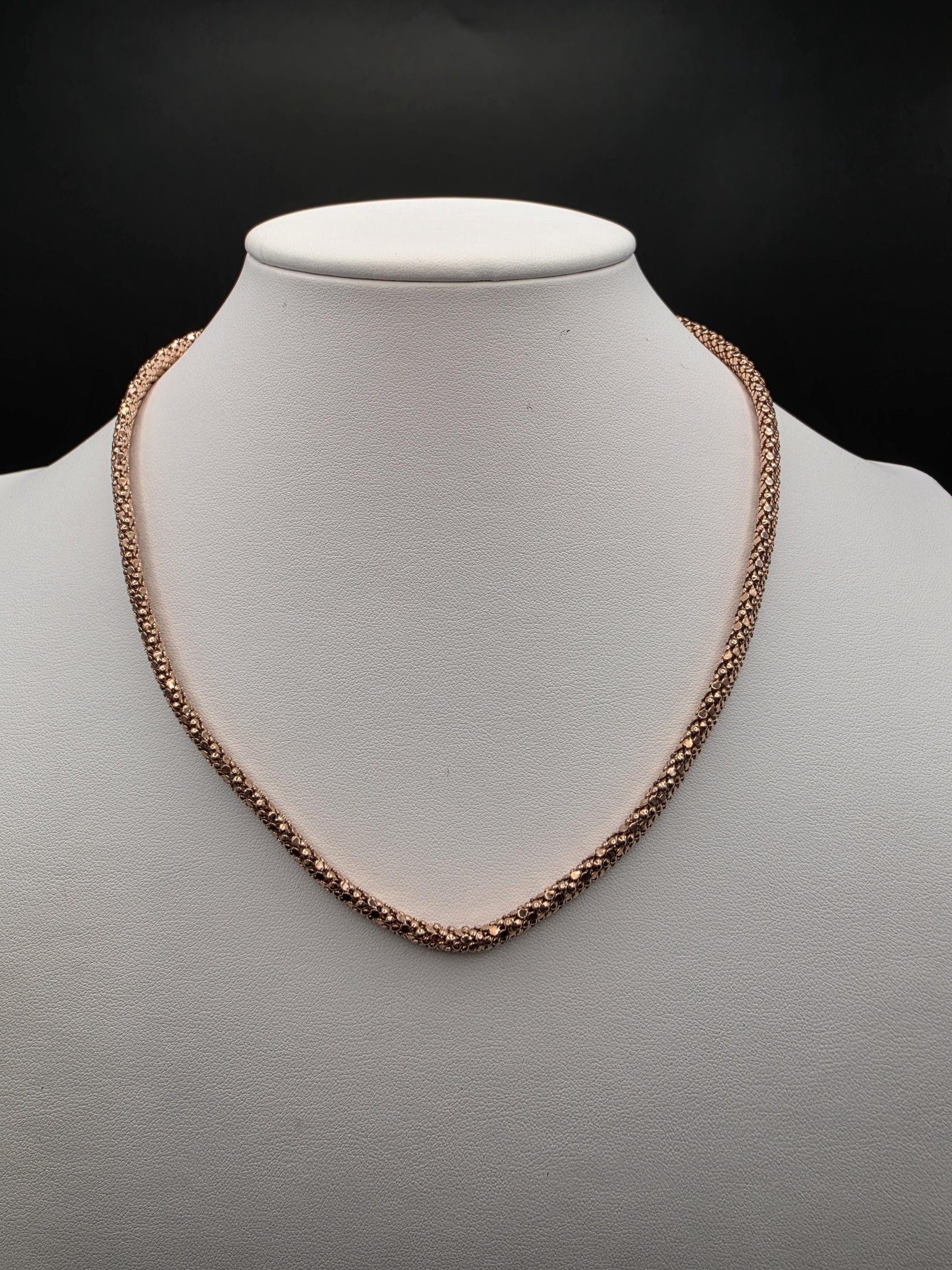 Rose Gold Plated Sterling Silver 6mm Popcorn Chain Necklace 18 Inch