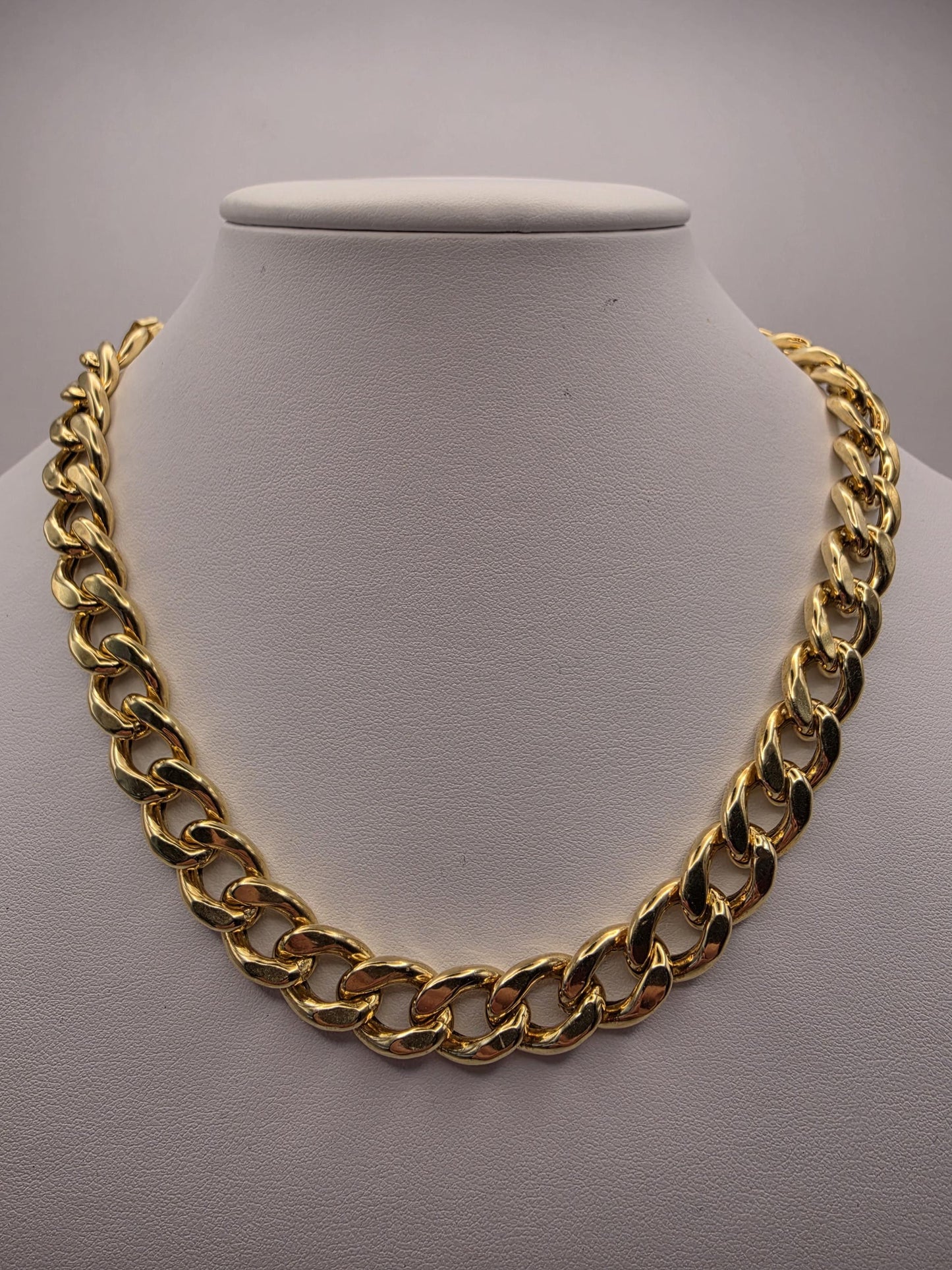 Gold Plated Sterling Silver 11mm Cuban Curb Chain Necklace 14-17 Inch Adjustable