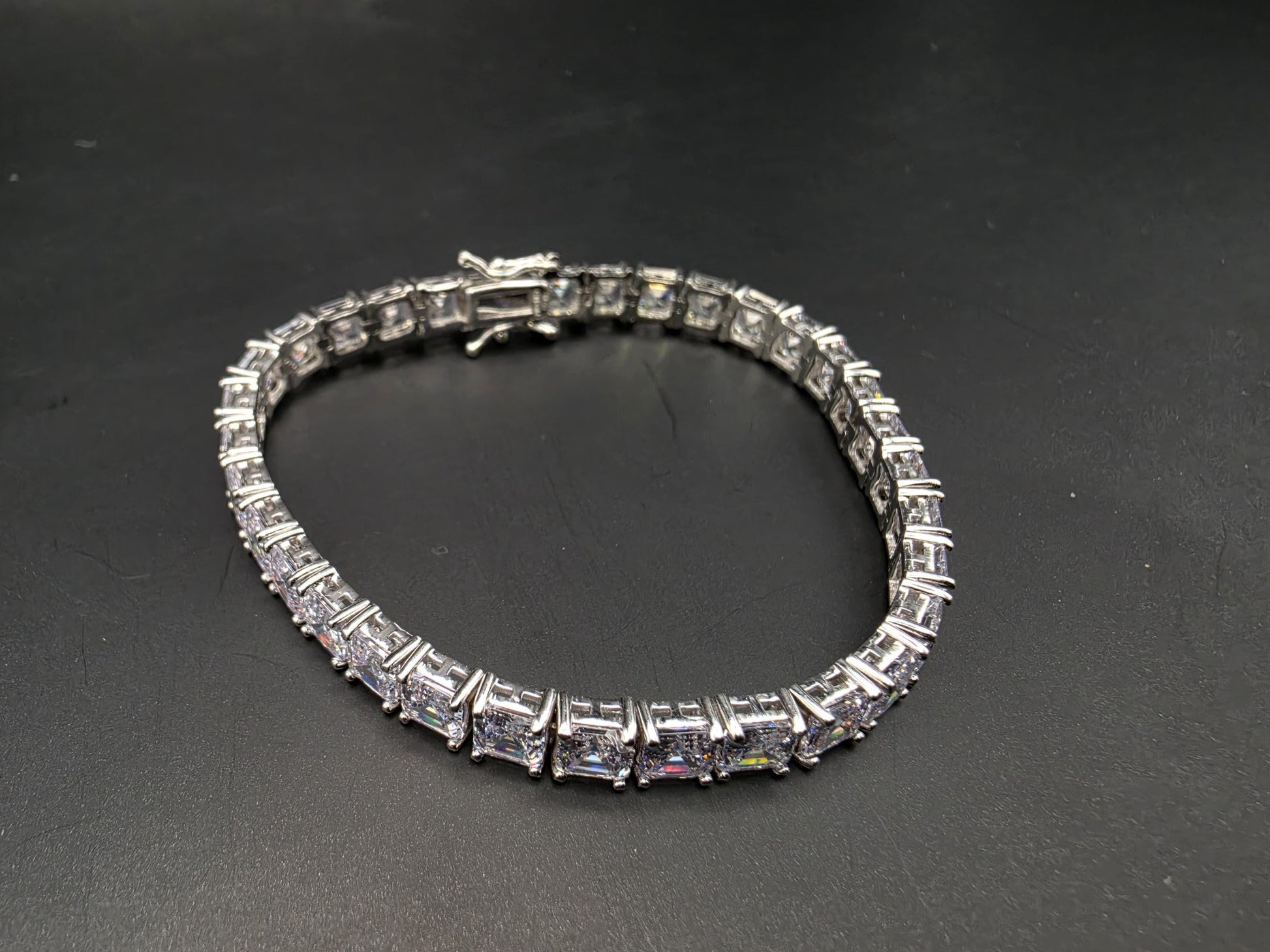 Sterling Silver Emerald Cut CZ Tennis Bracelet | 925 Silver Square CZ Bracelet 7 Inch