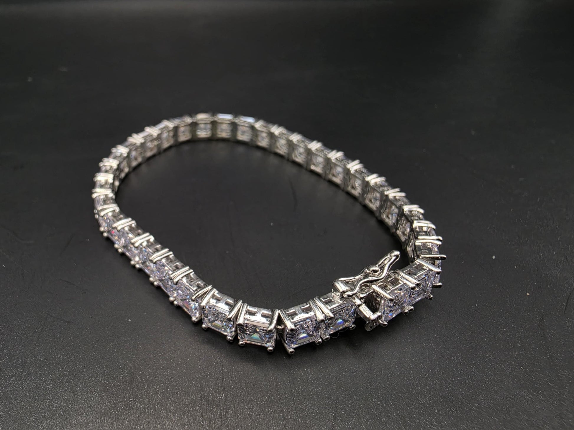 Sterling Silver Emerald Cut CZ Tennis Bracelet | 925 Silver Square CZ Bracelet 7 Inch