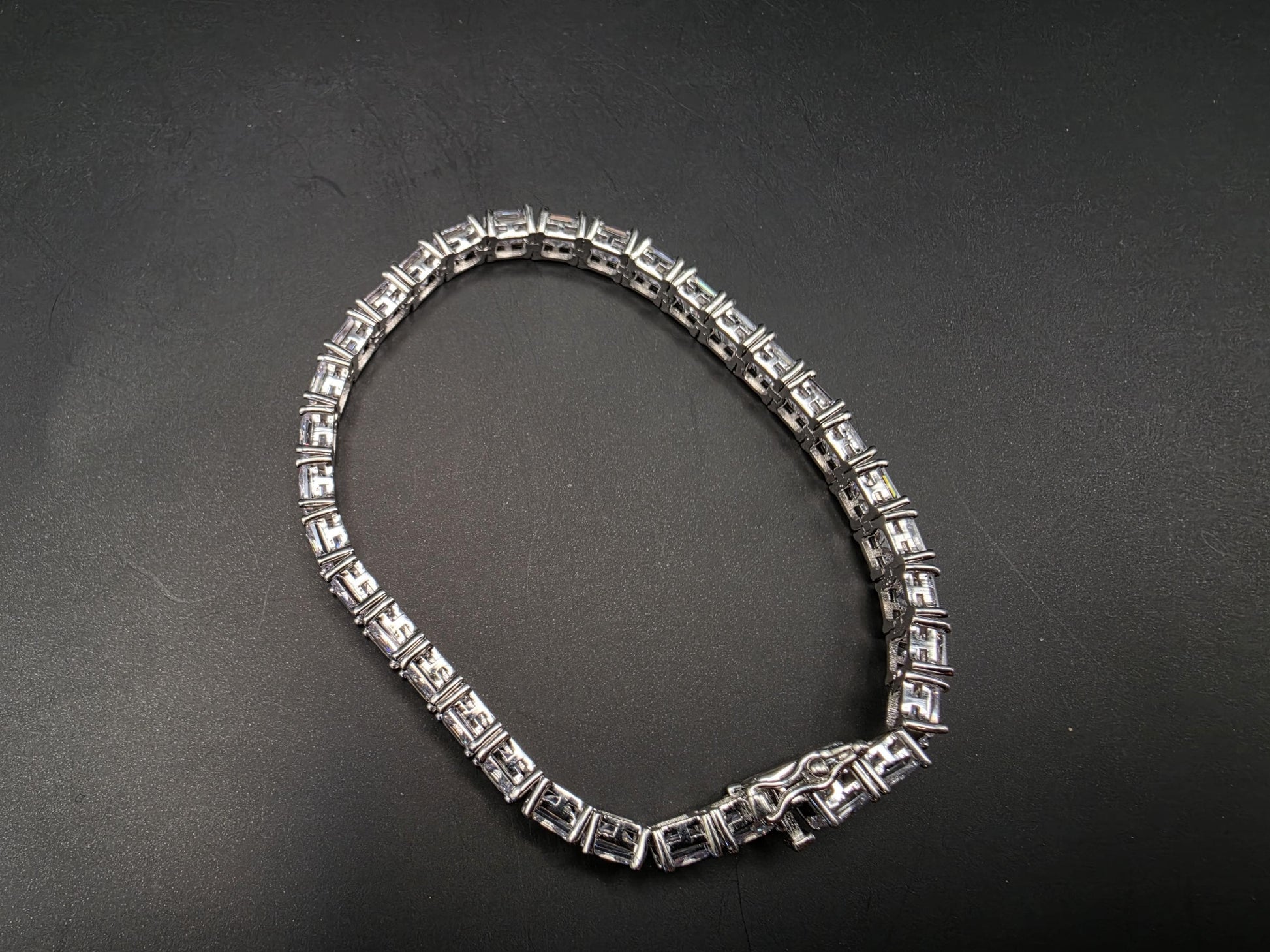Sterling Silver Emerald Cut CZ Tennis Bracelet | 925 Silver Square CZ Bracelet 7 Inch