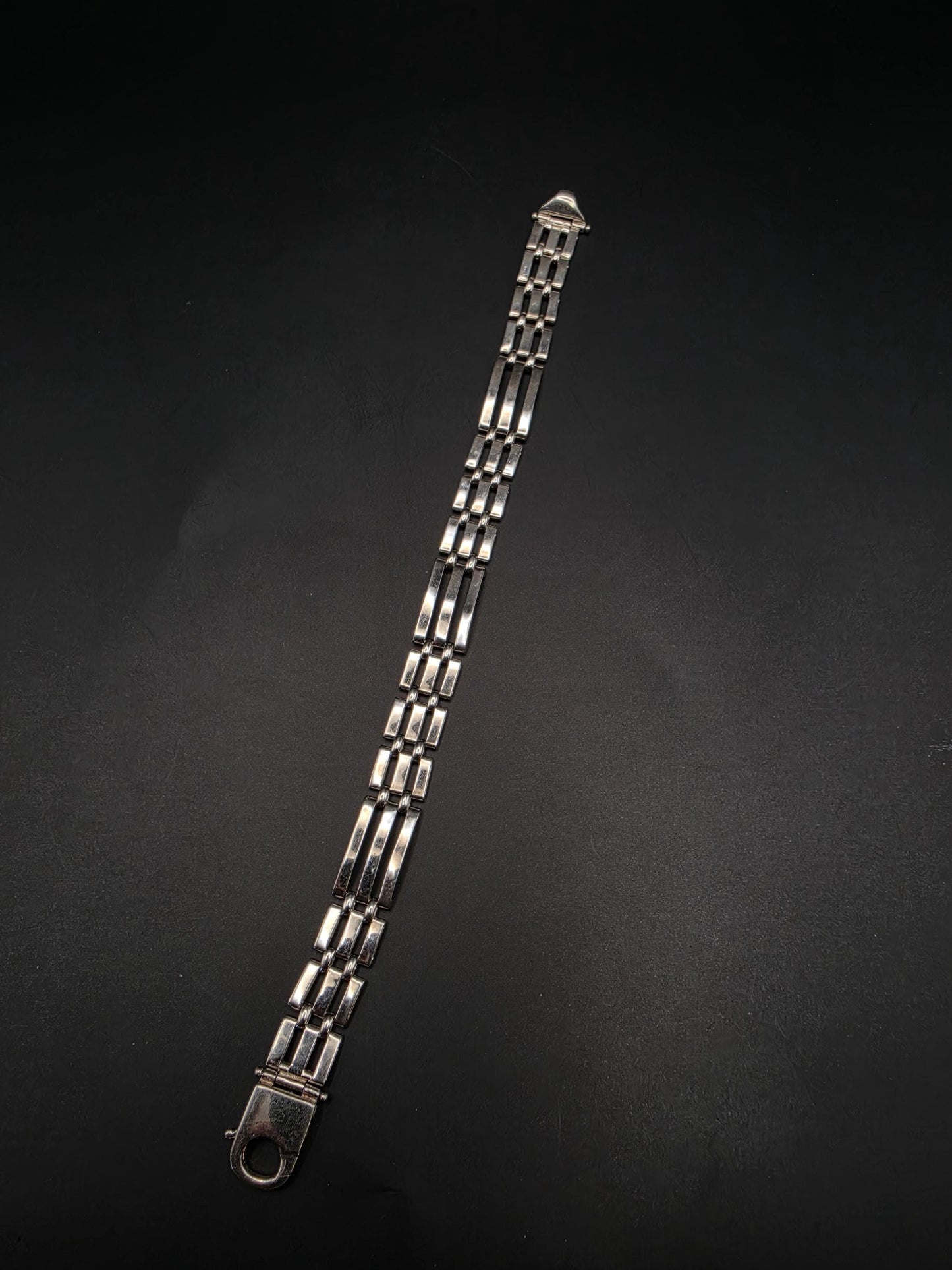 Sterling Silver 3-Row Panther Link Bracelet | 925 Silver Wide Link Bracelet 8.5 Inch