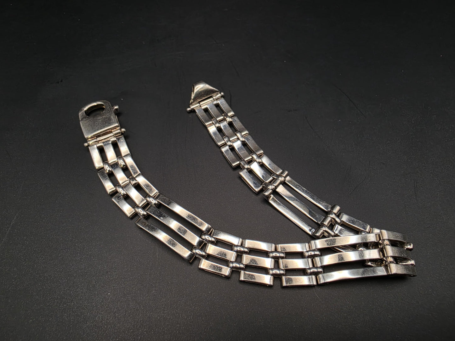 Sterling Silver 3-Row Panther Link Bracelet | 925 Silver Wide Link Bracelet 8.5 Inch