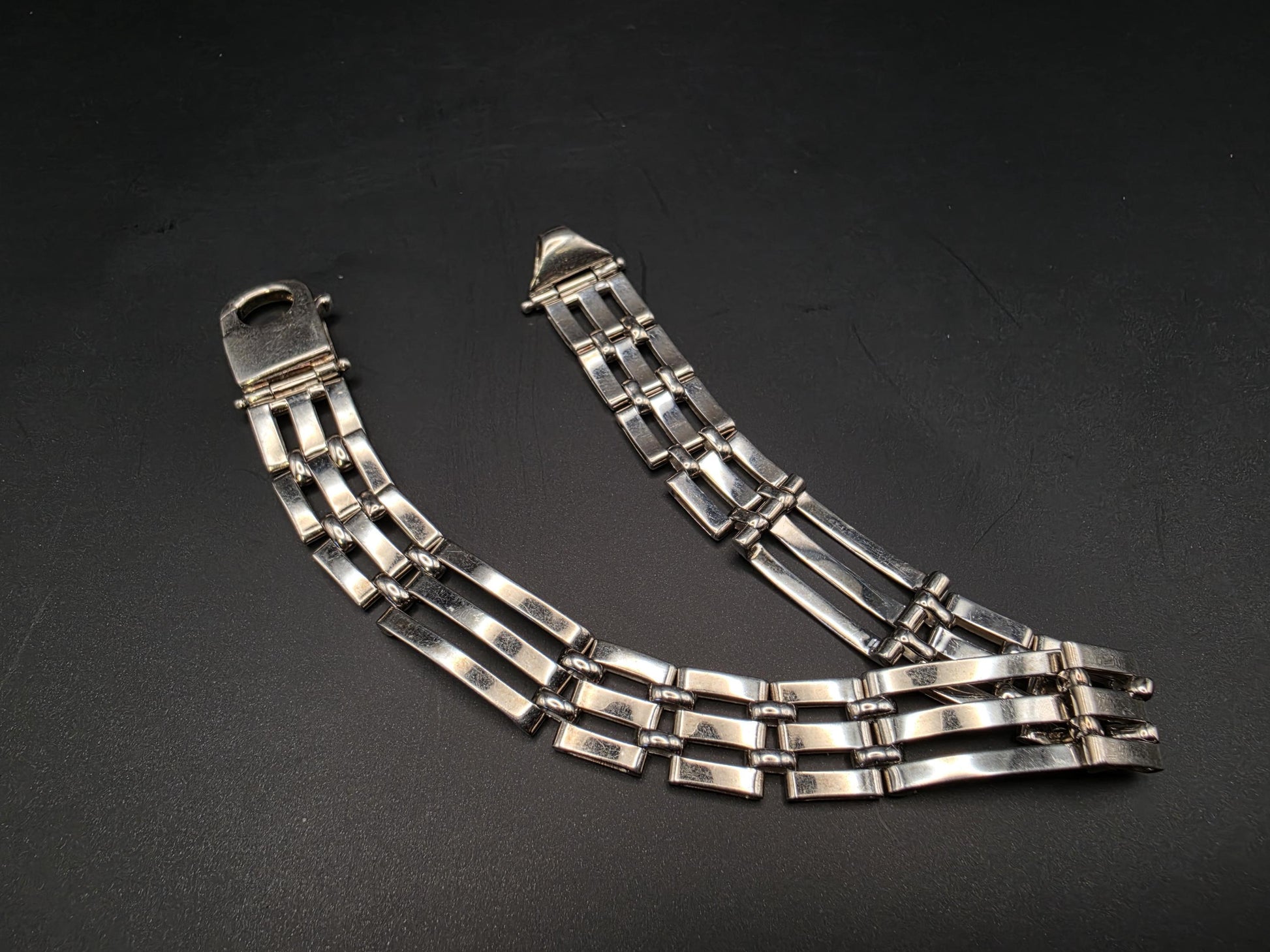 Sterling Silver 3-Row Panther Link Bracelet | 925 Silver Wide Link Bracelet 8.5 Inch