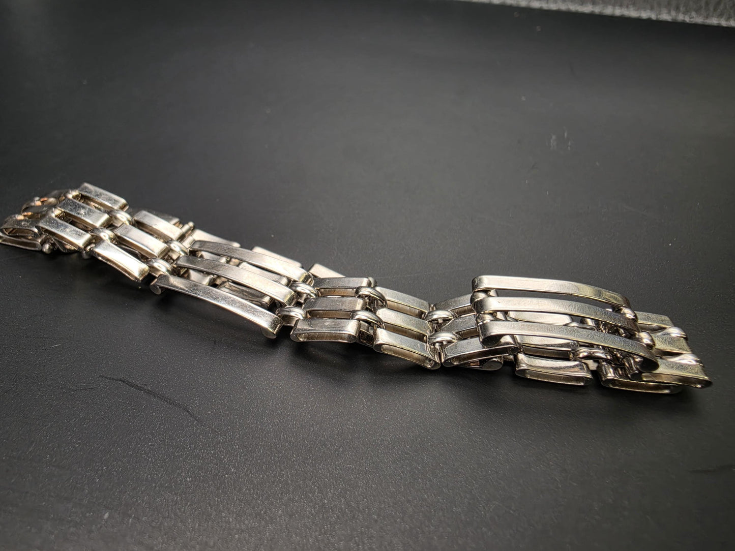 Sterling Silver 3-Row Panther Link Bracelet | 925 Silver Wide Link Bracelet 8.5 Inch
