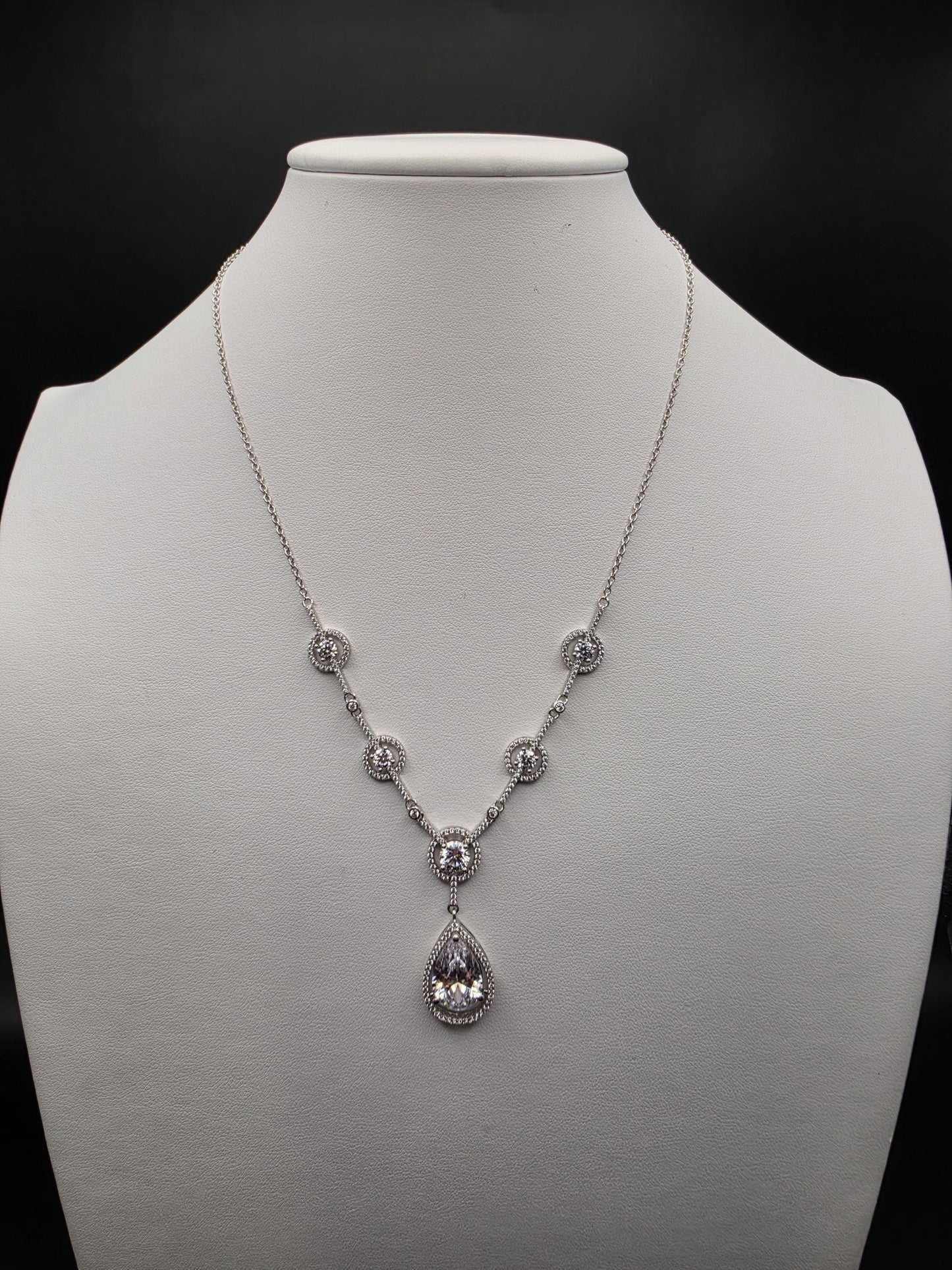 Sterling Silver CZ Teardrop Drop Necklace | 925 Silver Pendant Necklace 18 Inch