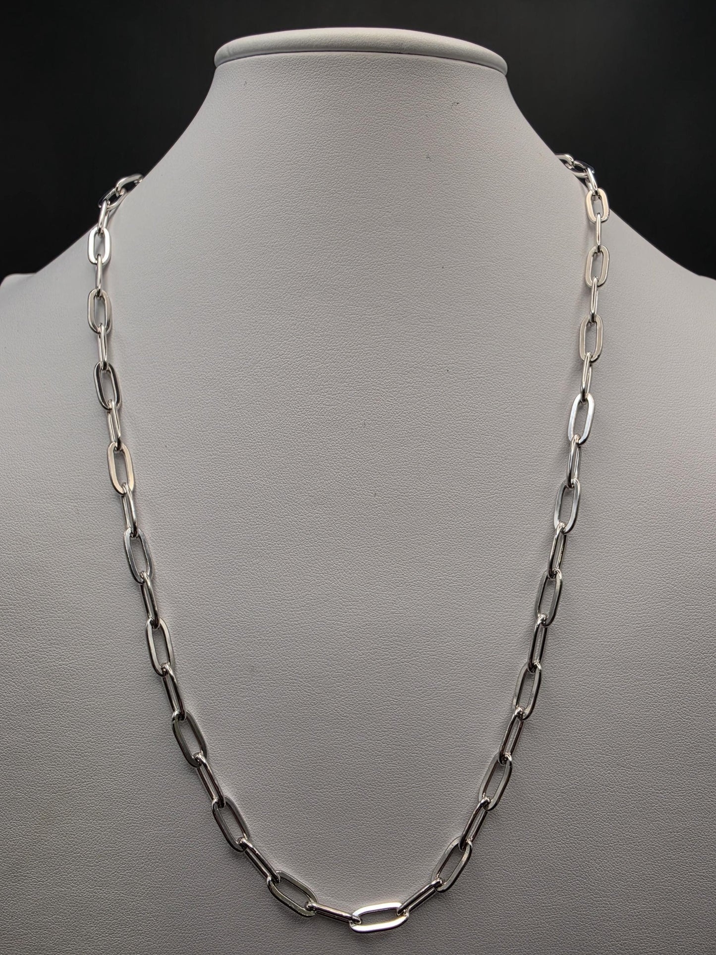 Sterling Silver Paperclip Link Chain Necklace | 925 Silver 24 Inch 1.25mm