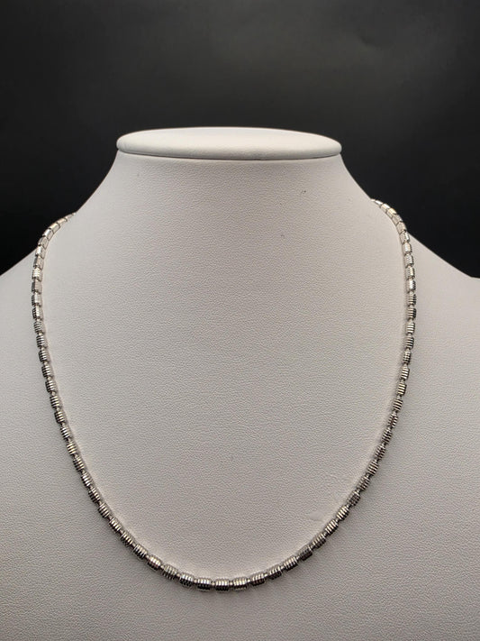 Sterling Silver Cylinder Bead Chain Necklace | 925 Silver 1.5mm Chain 17.5 Inch