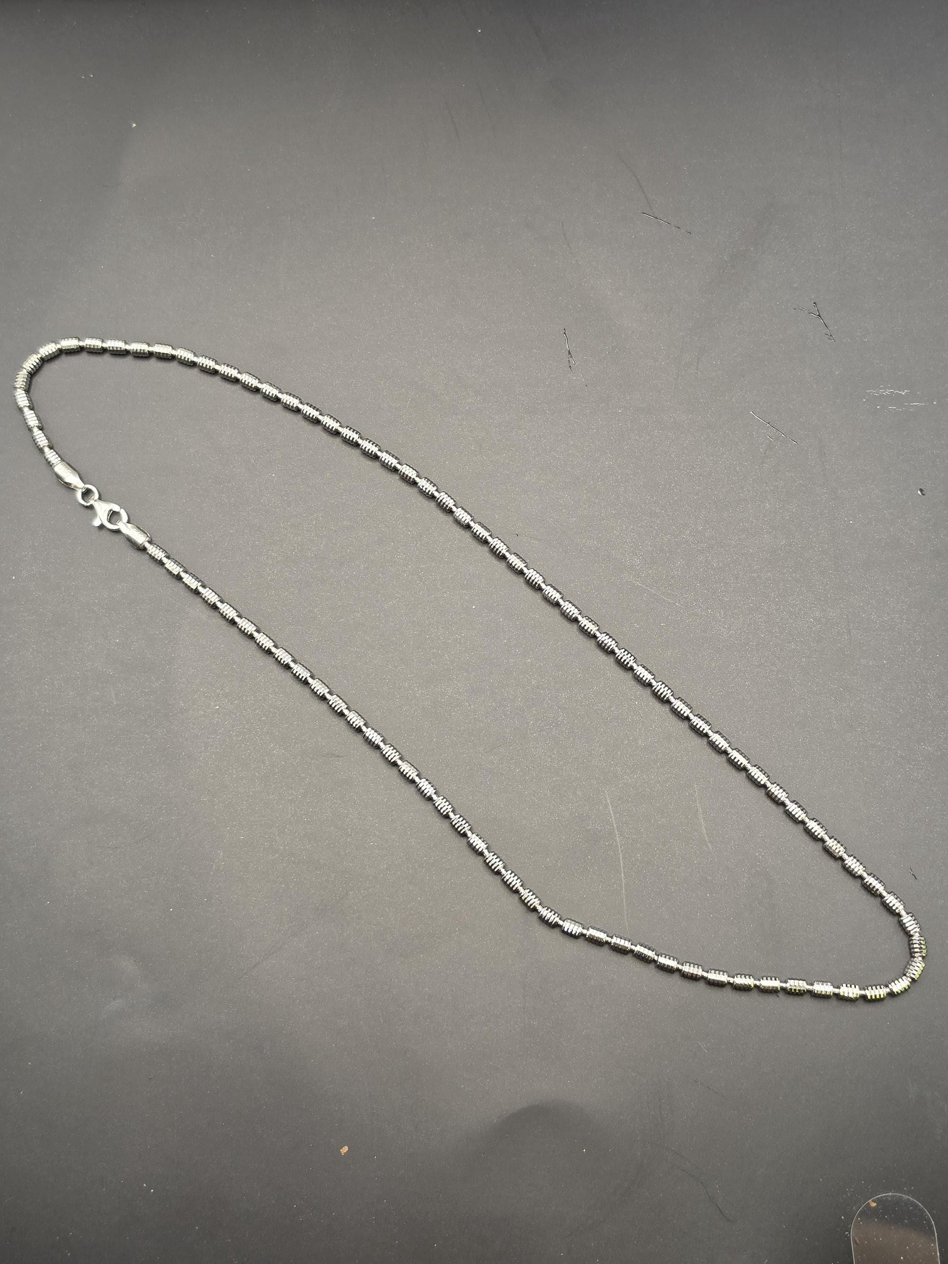 Sterling Silver Cylinder Bead Chain Necklace | 925 Silver 1.5mm Chain 17.5 Inch