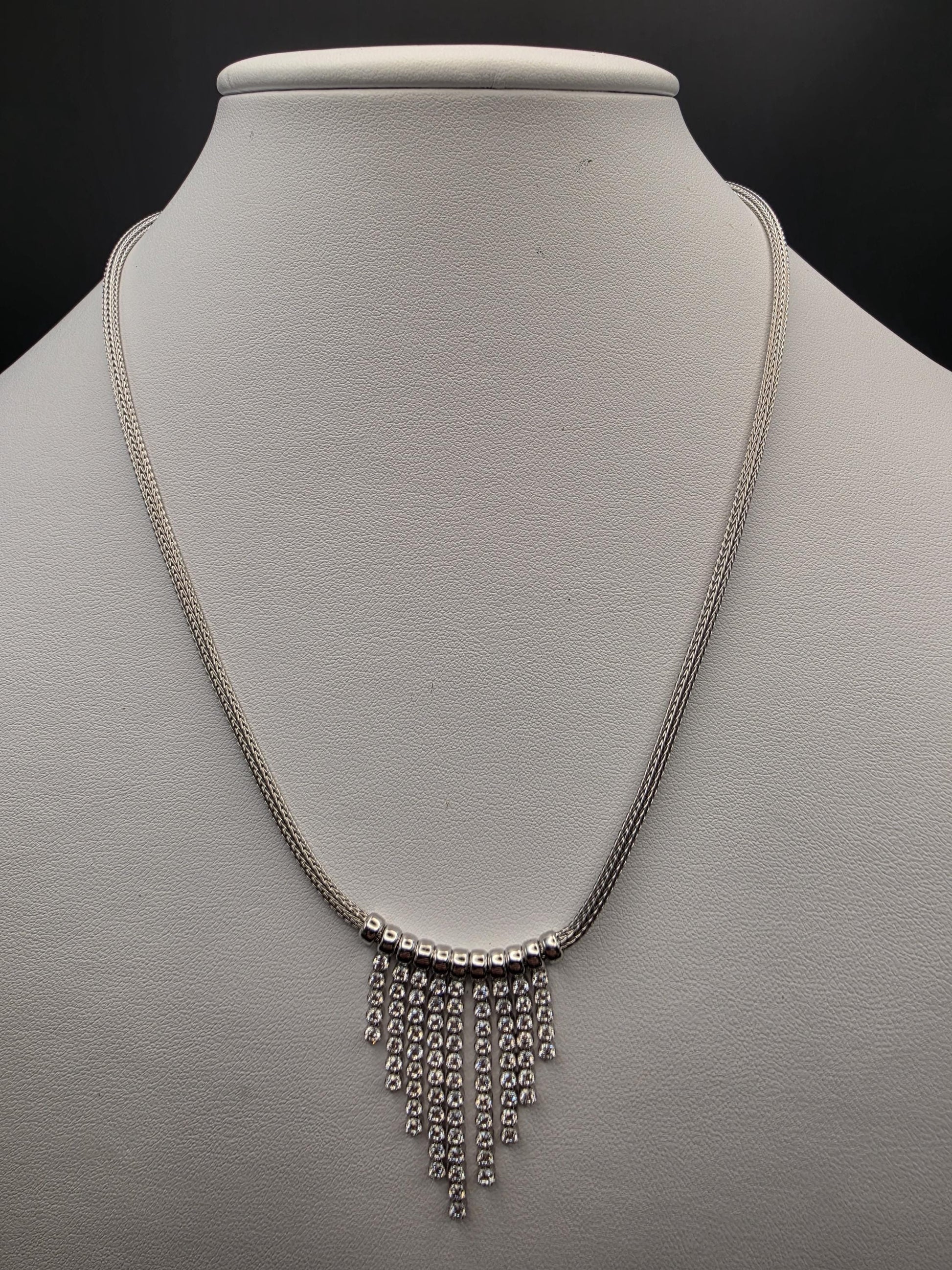 Sterling Silver Cascading Ball Fringe Necklace | 925 Silver Snake Chain 17 Inch