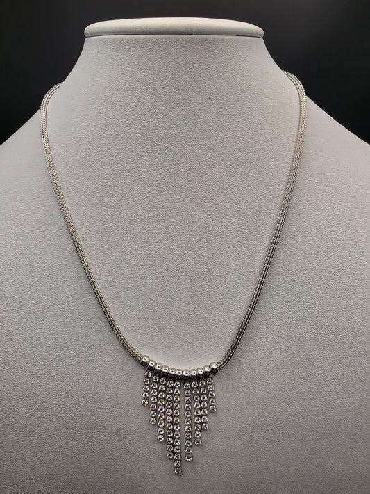 Sterling Silver Cascading Ball Fringe Necklace | 925 Silver Snake Chain 17 Inch