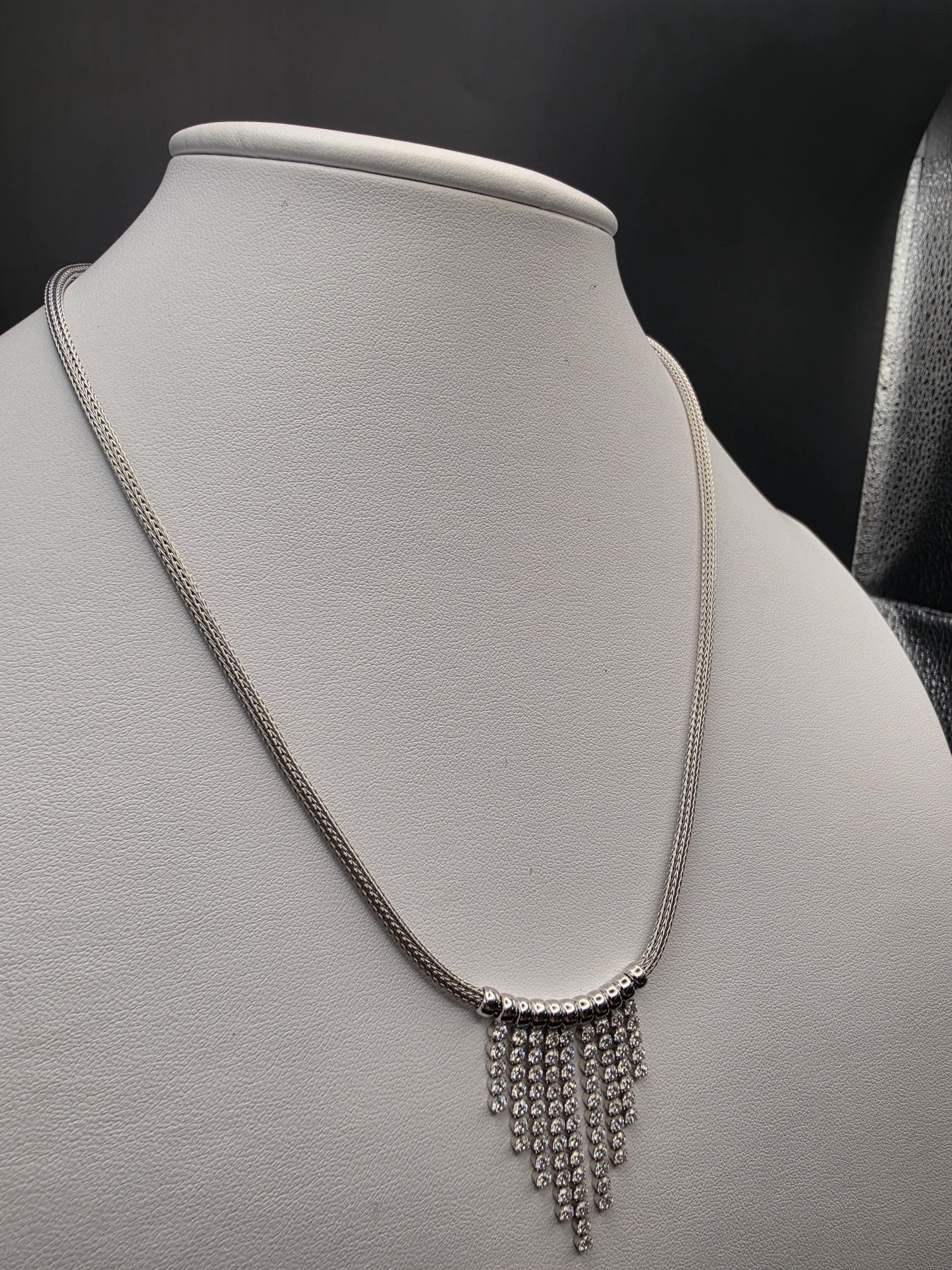 Sterling Silver Cascading Ball Fringe Necklace | 925 Silver Snake Chain 17 Inch