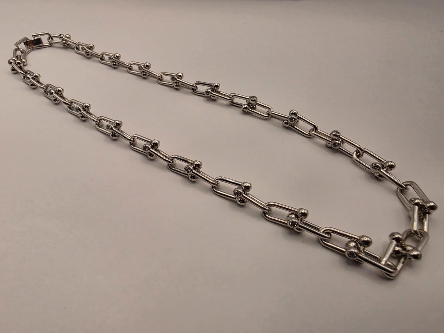 Sterling Silver Ball Stud Link Chain Necklace | 925 Silver CZ Accent Chain 18 Inch