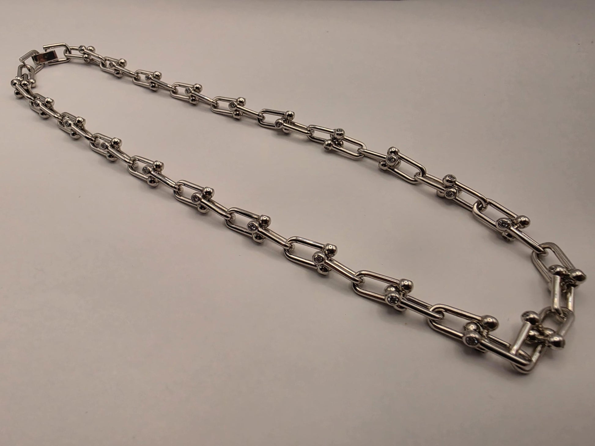 Sterling Silver Ball Stud Link Chain Necklace | 925 Silver CZ Accent Chain 18 Inch