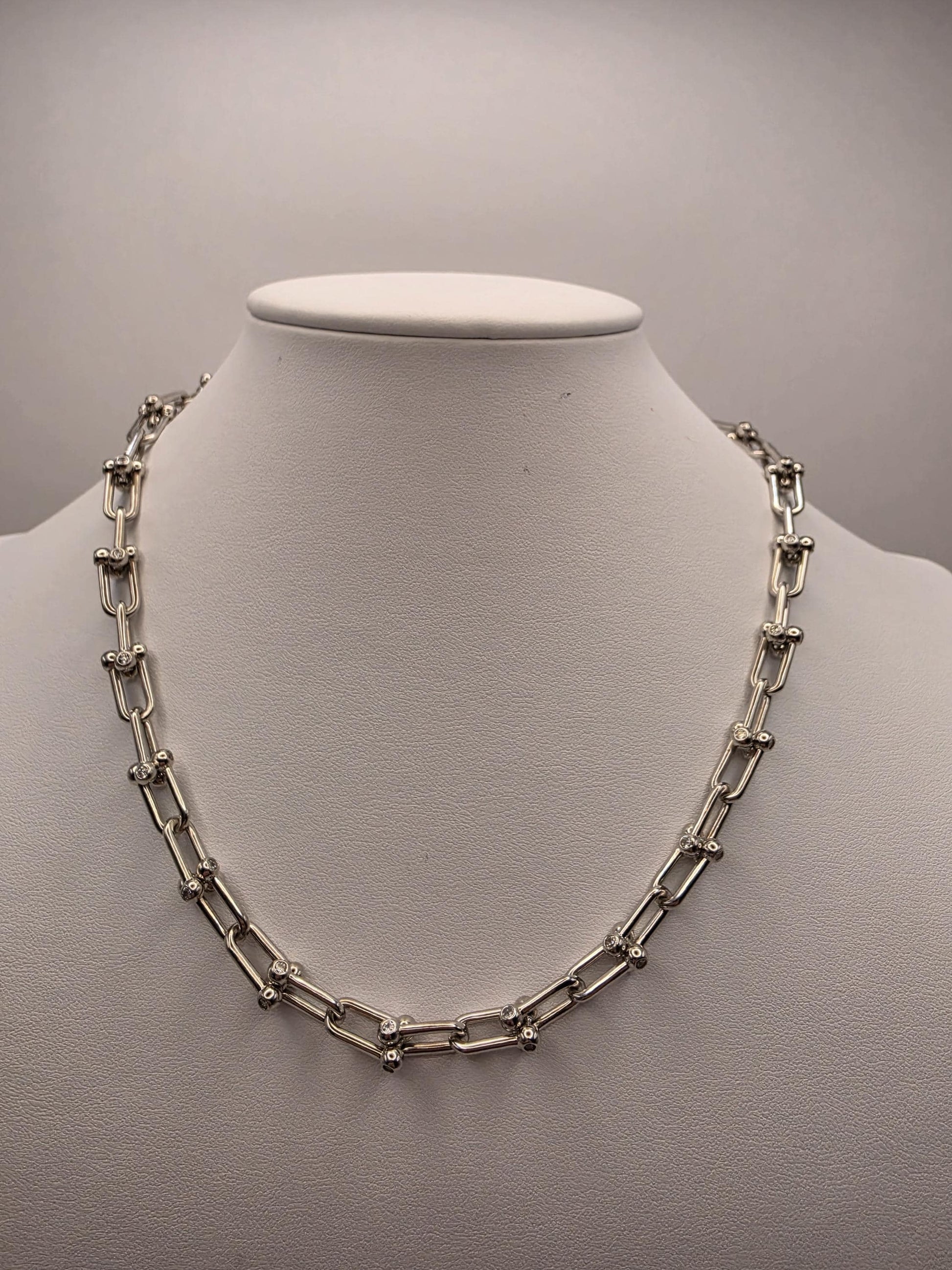 Sterling Silver Ball Stud Link Chain Necklace | 925 Silver CZ Accent Chain 18 Inch