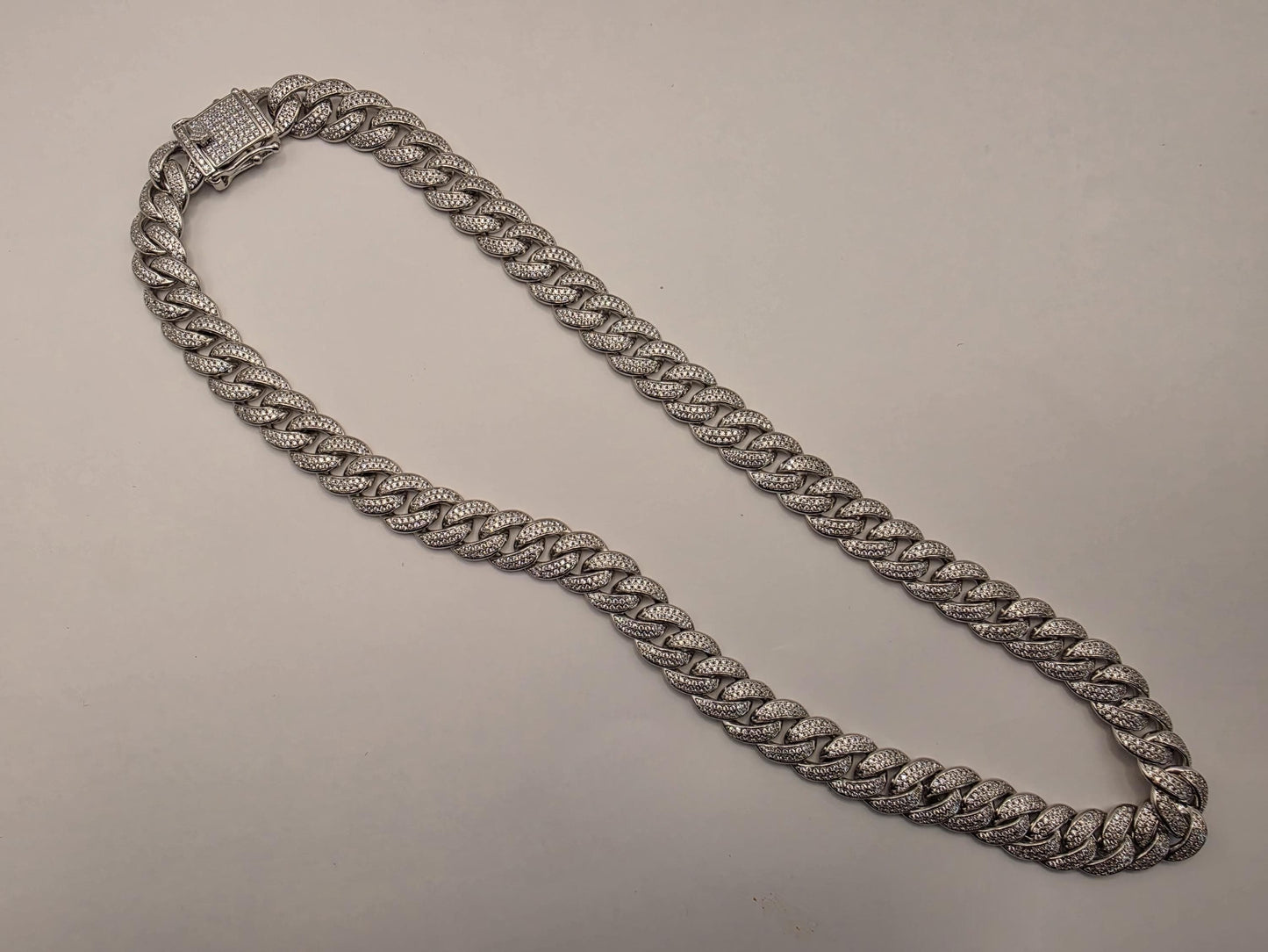 Sterling Silver Pave Cuban Link Necklace | 925 Silver Iced Out Chain 20 Inch 11mm
