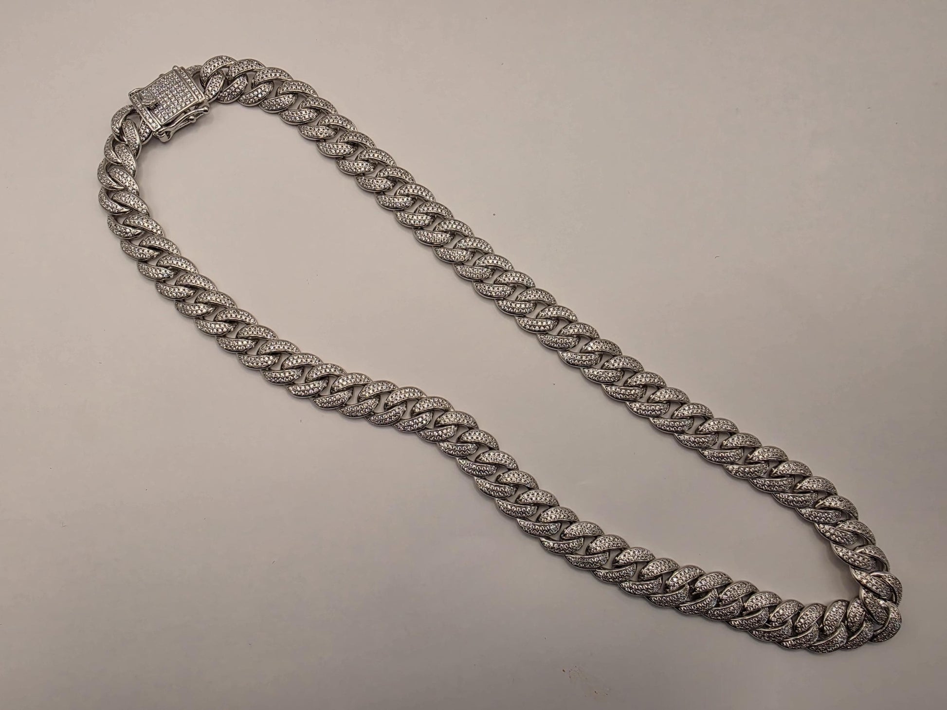 Sterling Silver Pave Cuban Link Necklace | 925 Silver Iced Out Chain 20 Inch 11mm