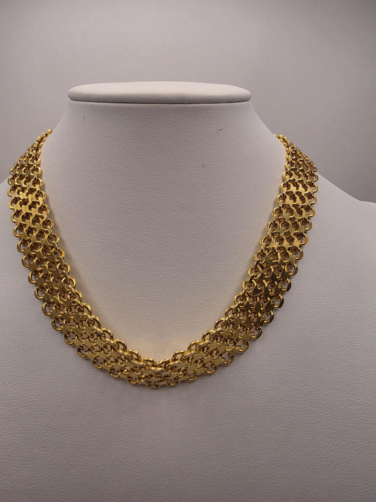 Gold Plated Wide Mesh Chain Necklace | 925 Silver Panther Link Necklace 17 Inch