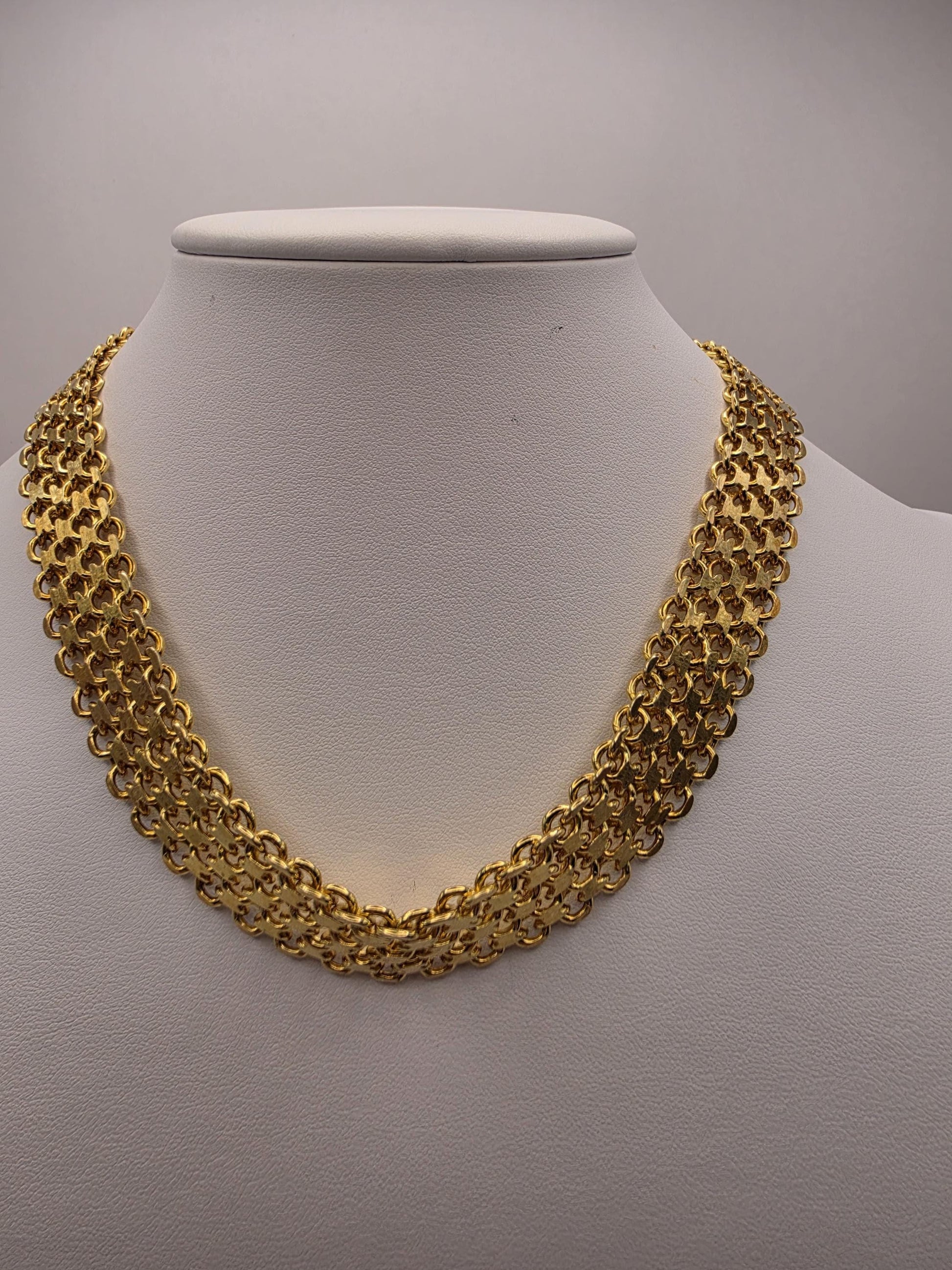 Gold Plated Wide Mesh Chain Necklace | 925 Silver Panther Link Necklace 17 Inch