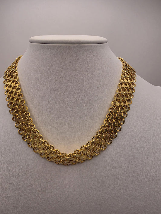 Gold Plated Wide Mesh Chain Necklace | 925 Silver Panther Link Necklace 17 Inch