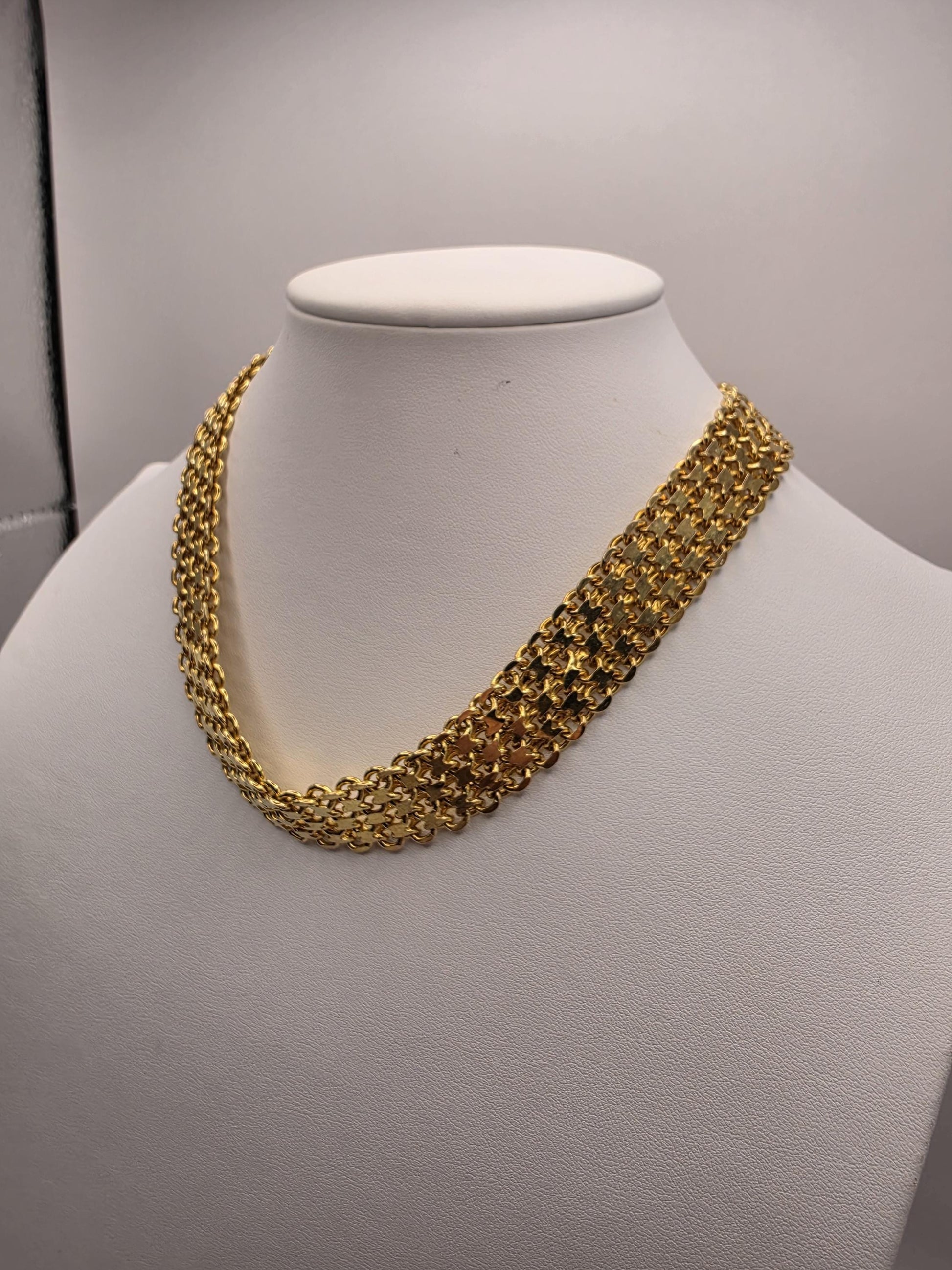 Gold Plated Wide Mesh Chain Necklace | 925 Silver Panther Link Necklace 17 Inch