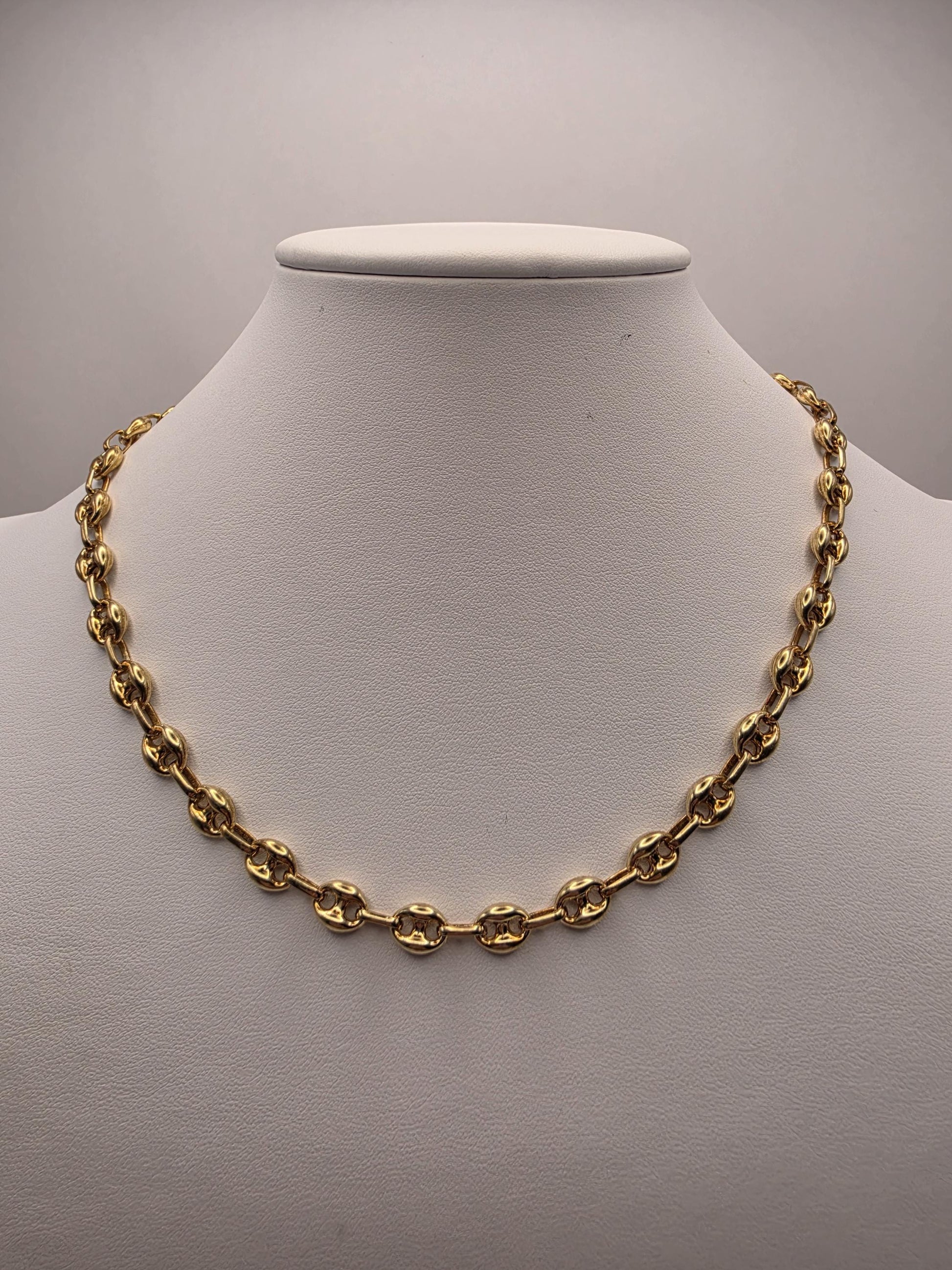 Gold Plated Mariner Link Necklace | 925 Silver Puffed Oval Link Chain 18 Inch 7mm