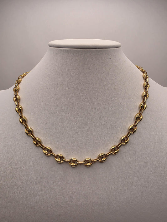 Gold Plated Mariner Link Necklace | 925 Silver Puffed Oval Link Chain 18 Inch 7mm