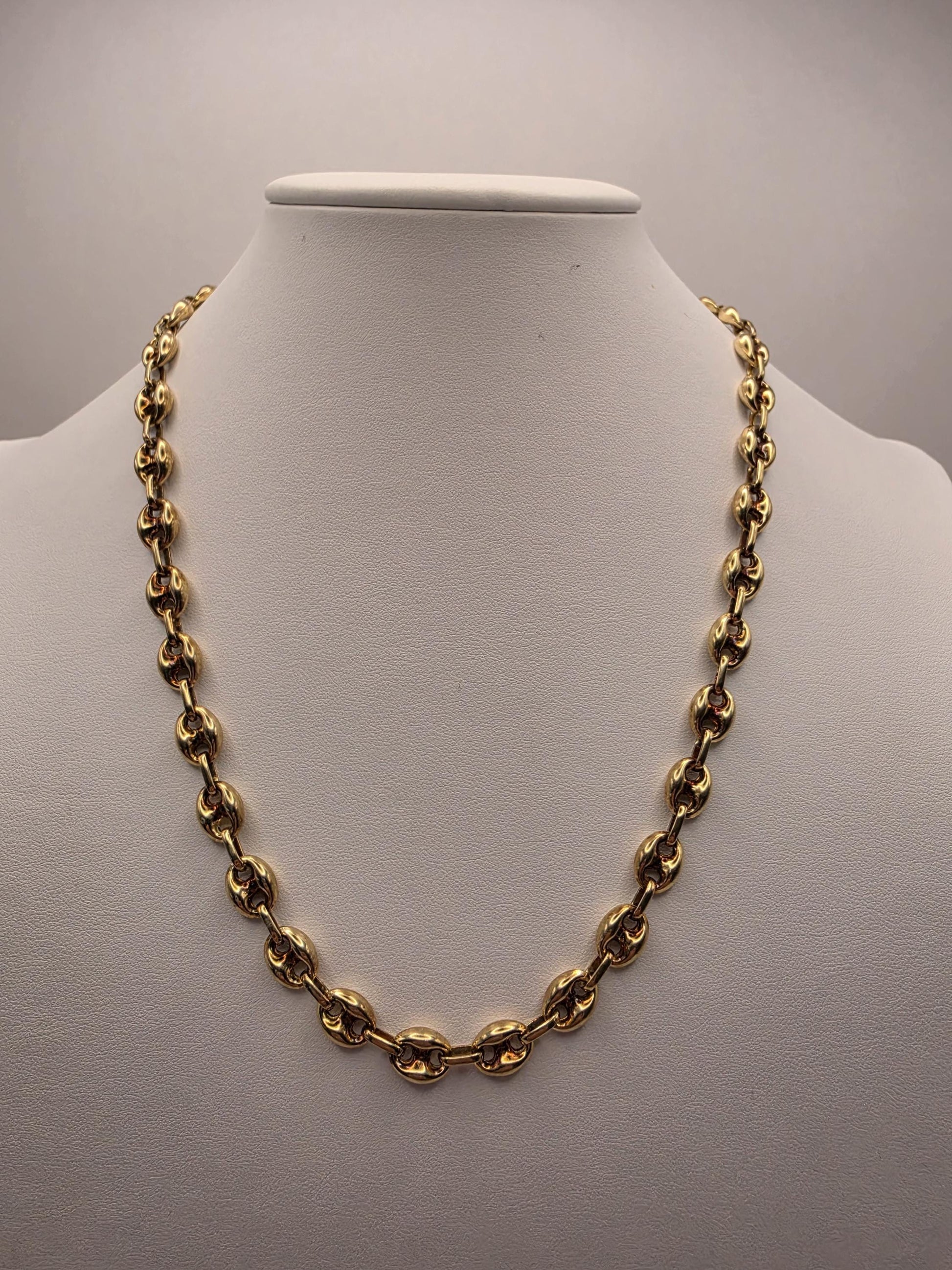 Gold Plated Mariner Link Necklace | 925 Silver Puffed Oval Link Chain 20 Inch 8mm