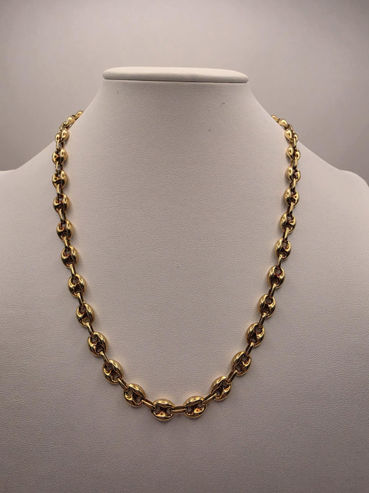 Gold Plated Mariner Link Necklace | 925 Silver Puffed Oval Link Chain 20 Inch 8mm