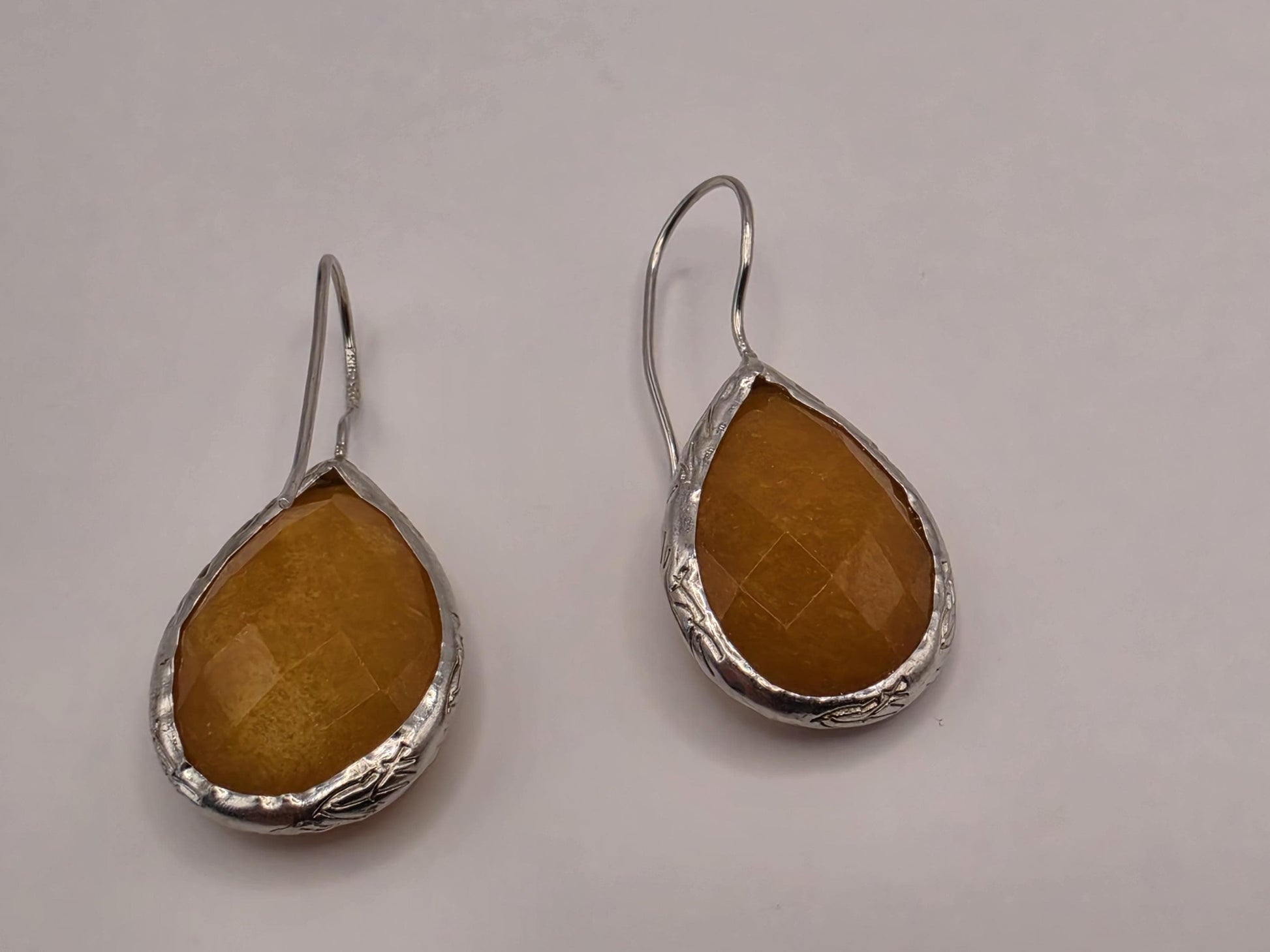 Sterling Silver Yellow Stone Teardrop Earrings | 925 Silver Dangle Earrings 22mm