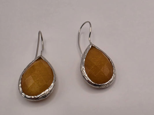 Sterling Silver Yellow Stone Teardrop Earrings | 925 Silver Dangle Earrings 22mm