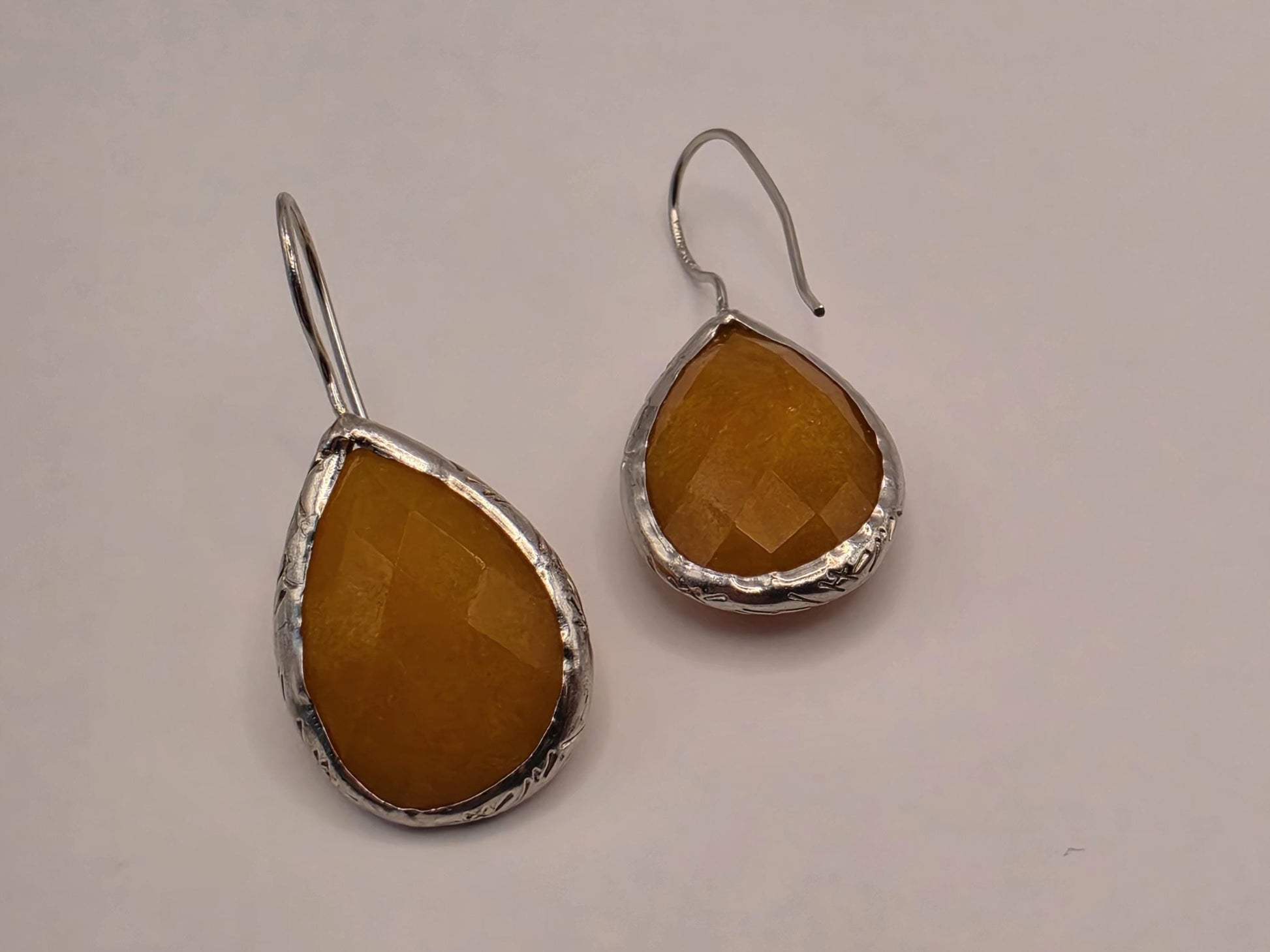 Sterling Silver Yellow Stone Teardrop Earrings | 925 Silver Dangle Earrings 22mm