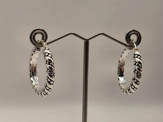 Sterling Silver Dotted Rope Hoop Earrings | 925 Silver Textured Hoops 30mm
