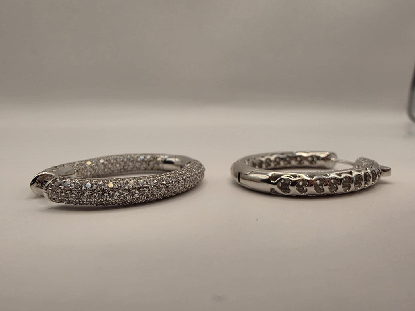 Sterling Silver Pave CZ Hoop Earrings | 925 Silver Iced Out Oval Hoops 34mm