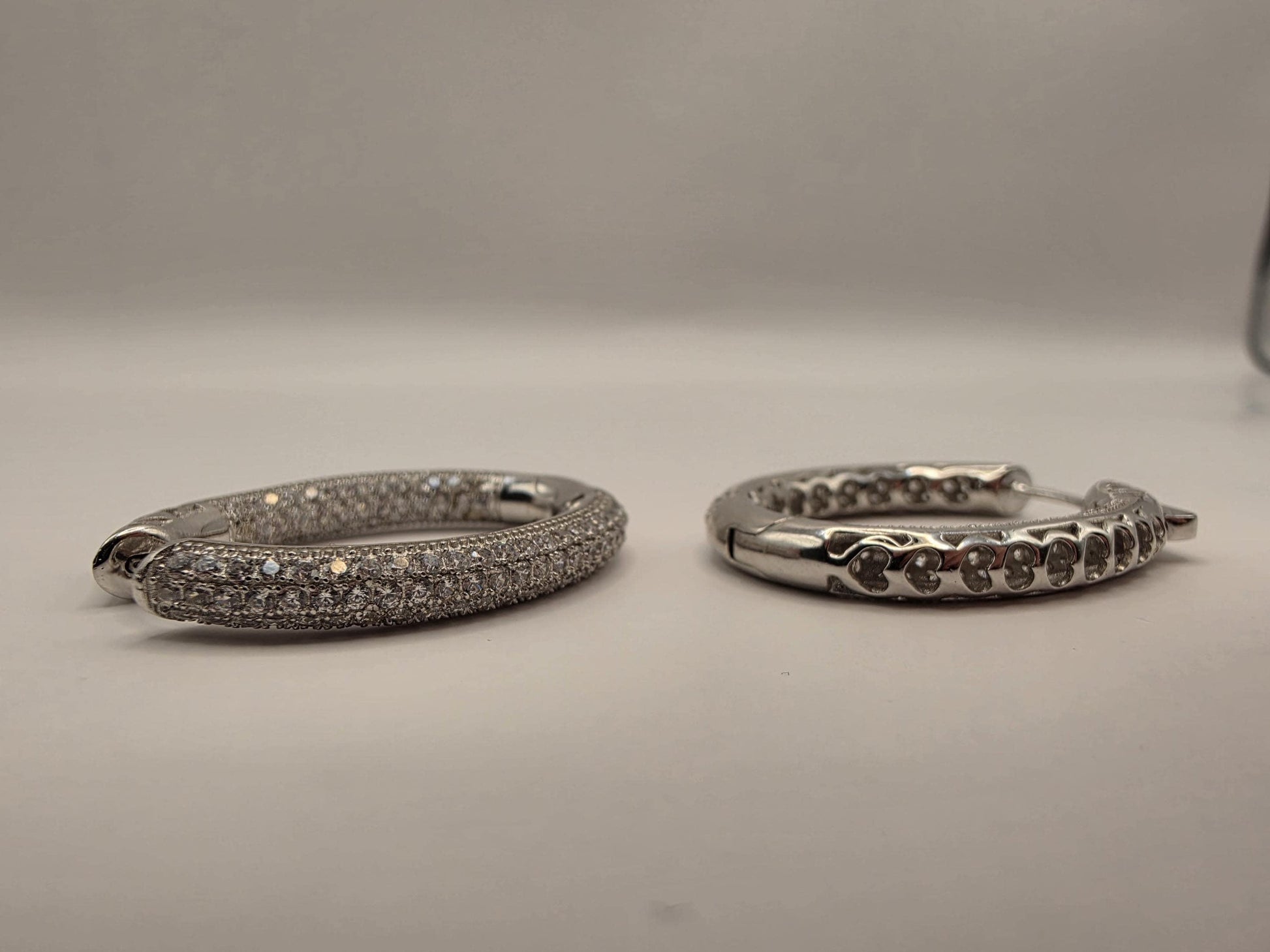 Sterling Silver Pave CZ Hoop Earrings | 925 Silver Iced Out Oval Hoops 34mm