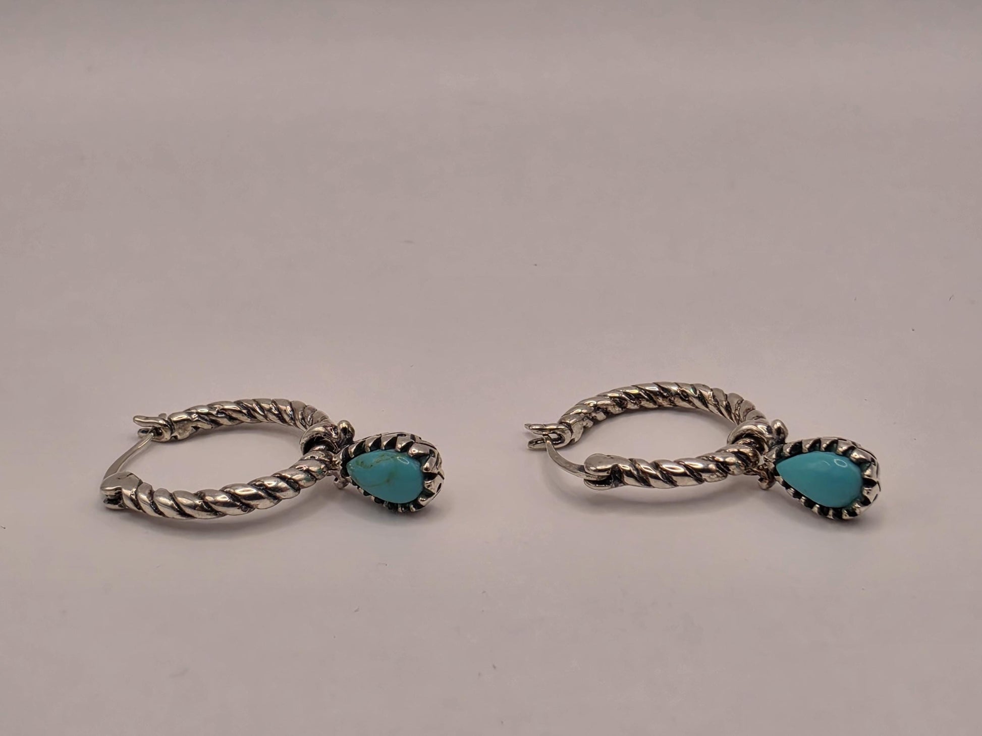 Sterling Silver Twisted Rope Hoop Earrings | 925 Silver Turquoise Drop Hoops 27mm