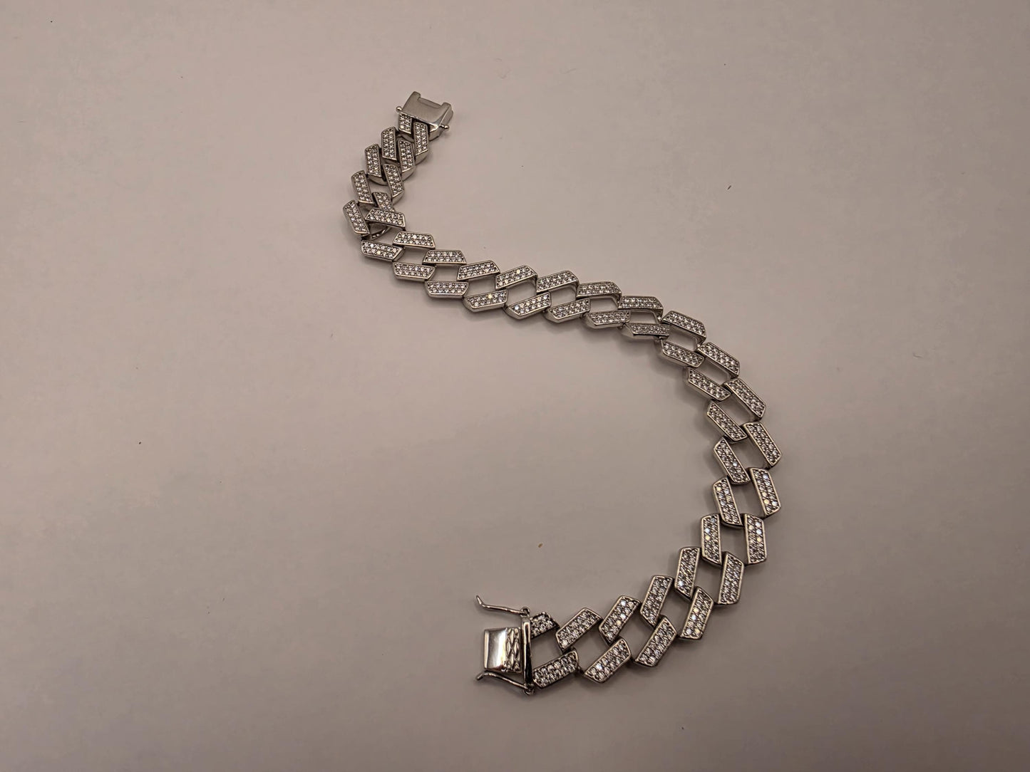 Sterling Silver Pave Cuban Link Bracelet | 925 Silver Iced Out Chain Bracelet 8 Inch